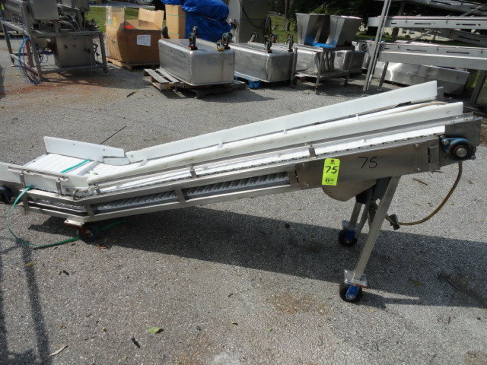 Stainless Steel Incline Belt Vonveyor, 18" w x 9' long, 1" cleats, with 13" infeed x 42"
