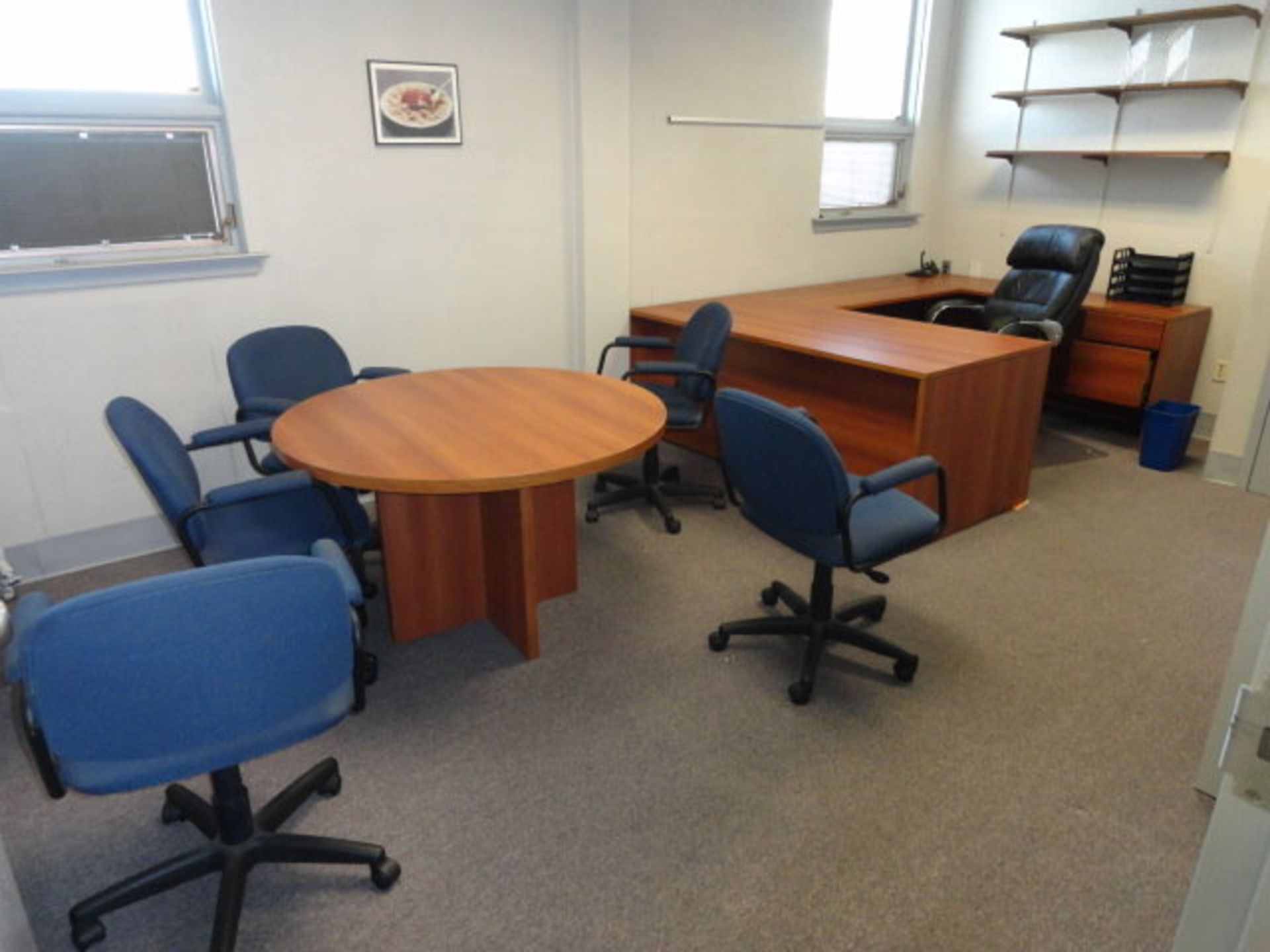 U' Shaped Desk, 4' Round Table, (6) Office Chairs, 5-Drawer Lateral & 4-Drawer Lateral, Partions - Image 2 of 3