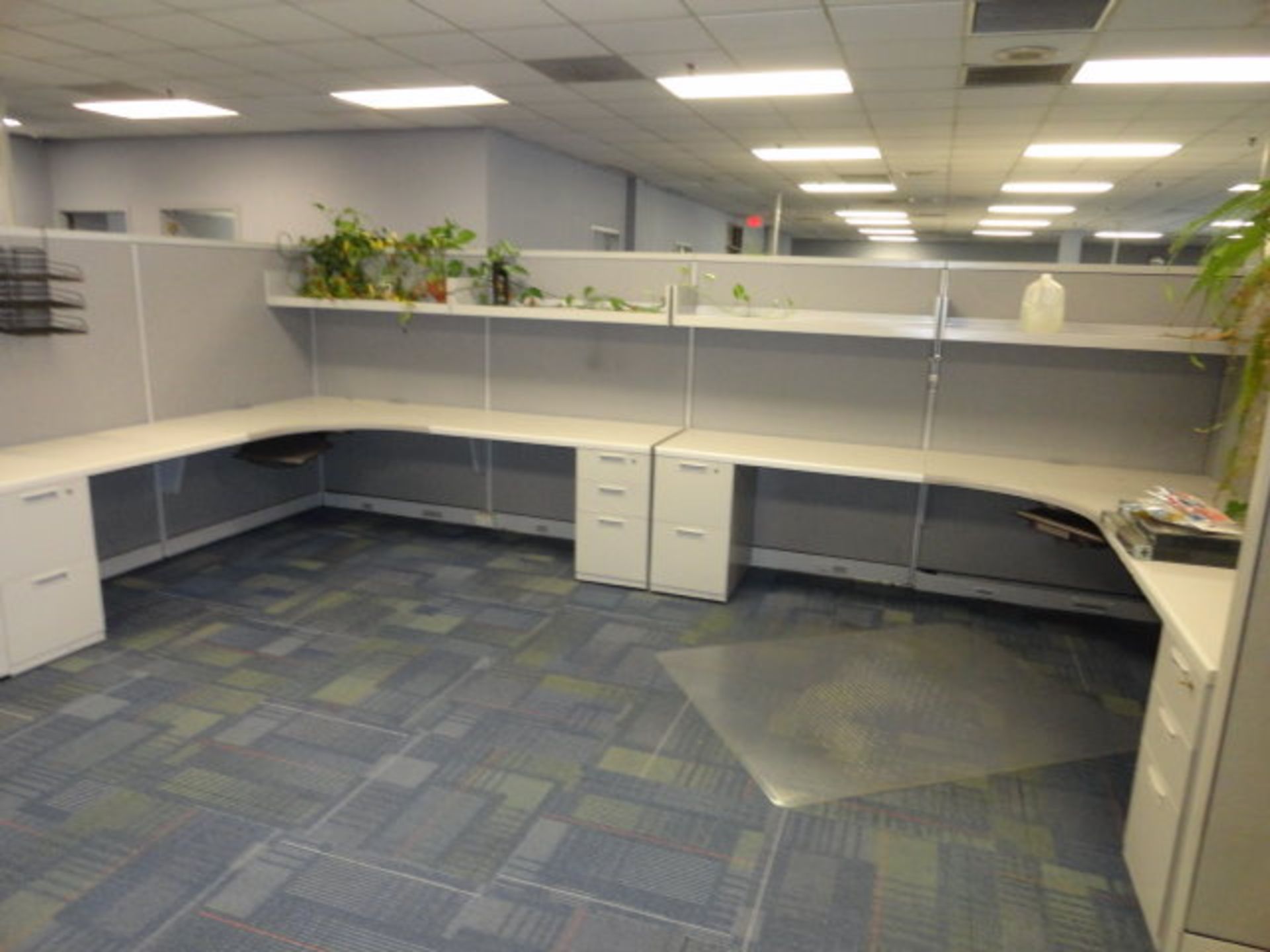 Office Furniture: (2) Sections of Office Partitions, 8' w x 24' long, (3) 'L' Shaped Desks, 8 x - Image 2 of 4