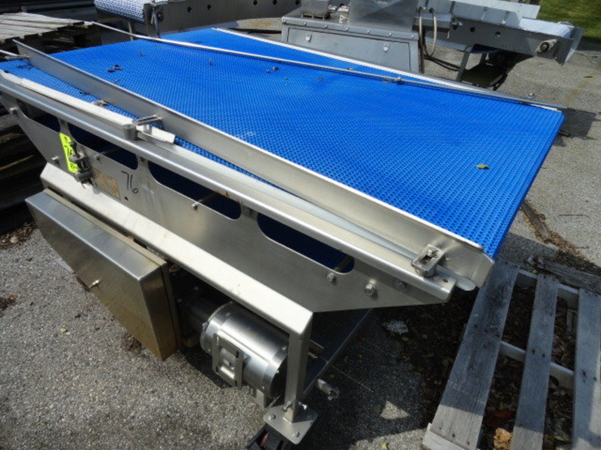 Stainless Steel Blue Belt Conveyor, 40" w x 67" long, with gear reduced drive, ($30.00 Required