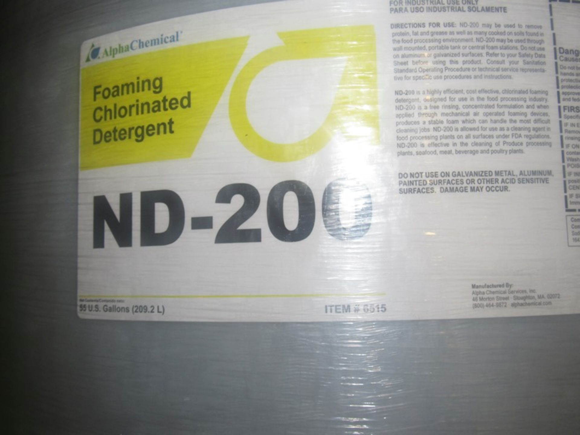 55 Gallon Drums Alpha Chemical Mdl. ND-200 Foaming Chlorinated Detergent - Image 2 of 2