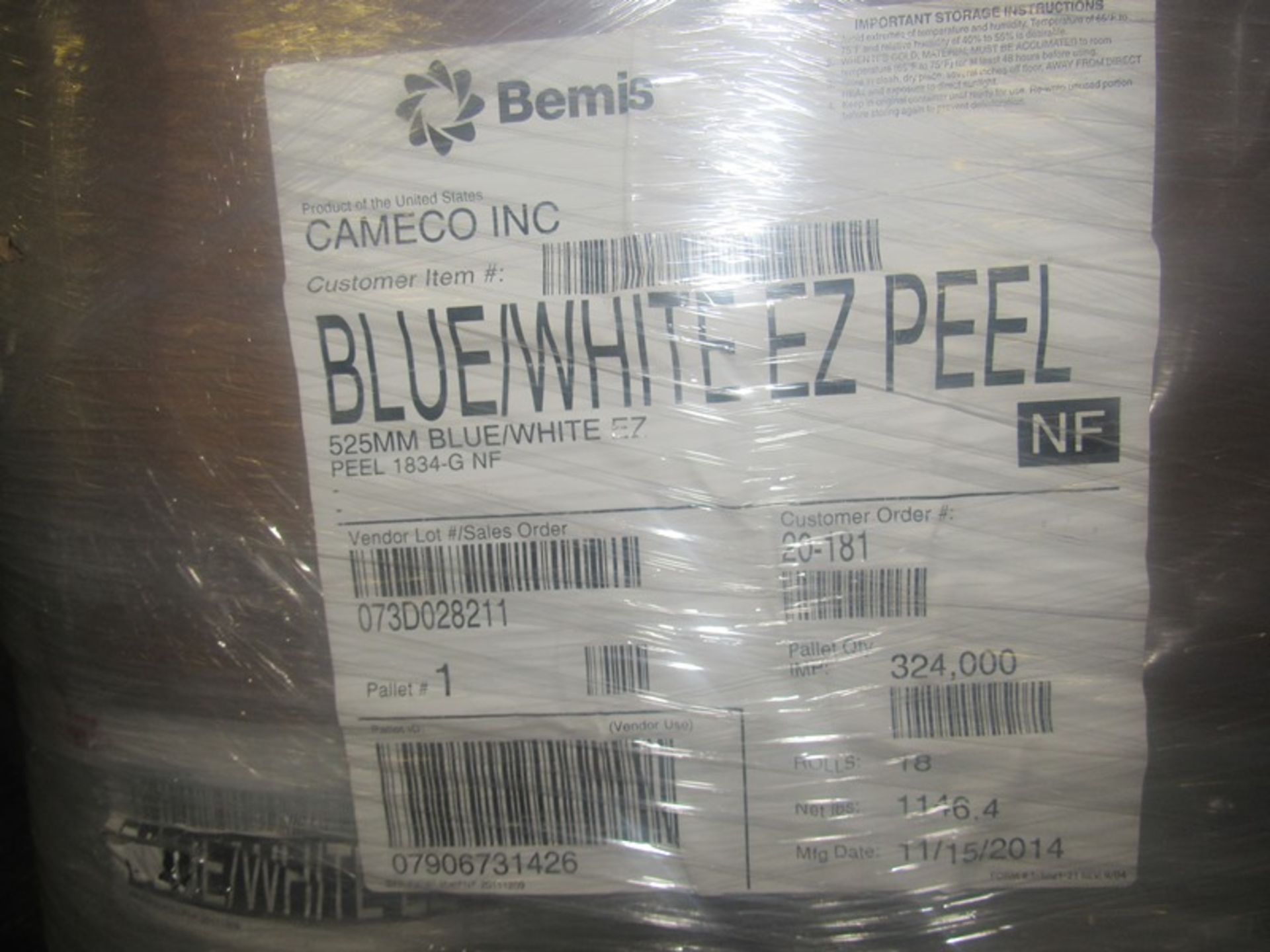 Bemis Mdl. 1834GNF Blue/White EZ Peel Film Rolls - Image 2 of 2