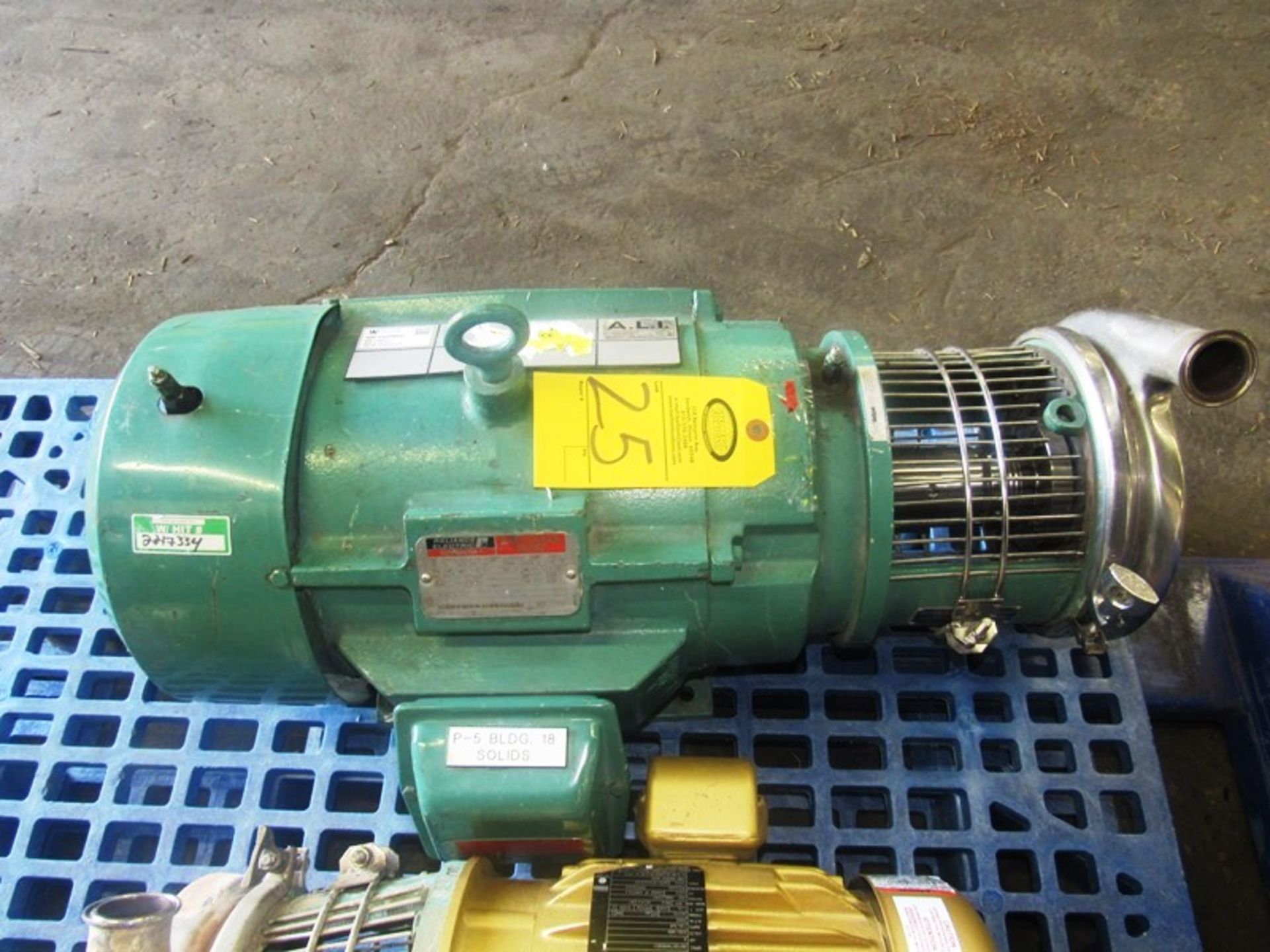 Tri-Clover Stainless Steel Centrifugal Pump 1 1/2" inlet, 2" outlet, on 15 h.p., 230/460 volt motor