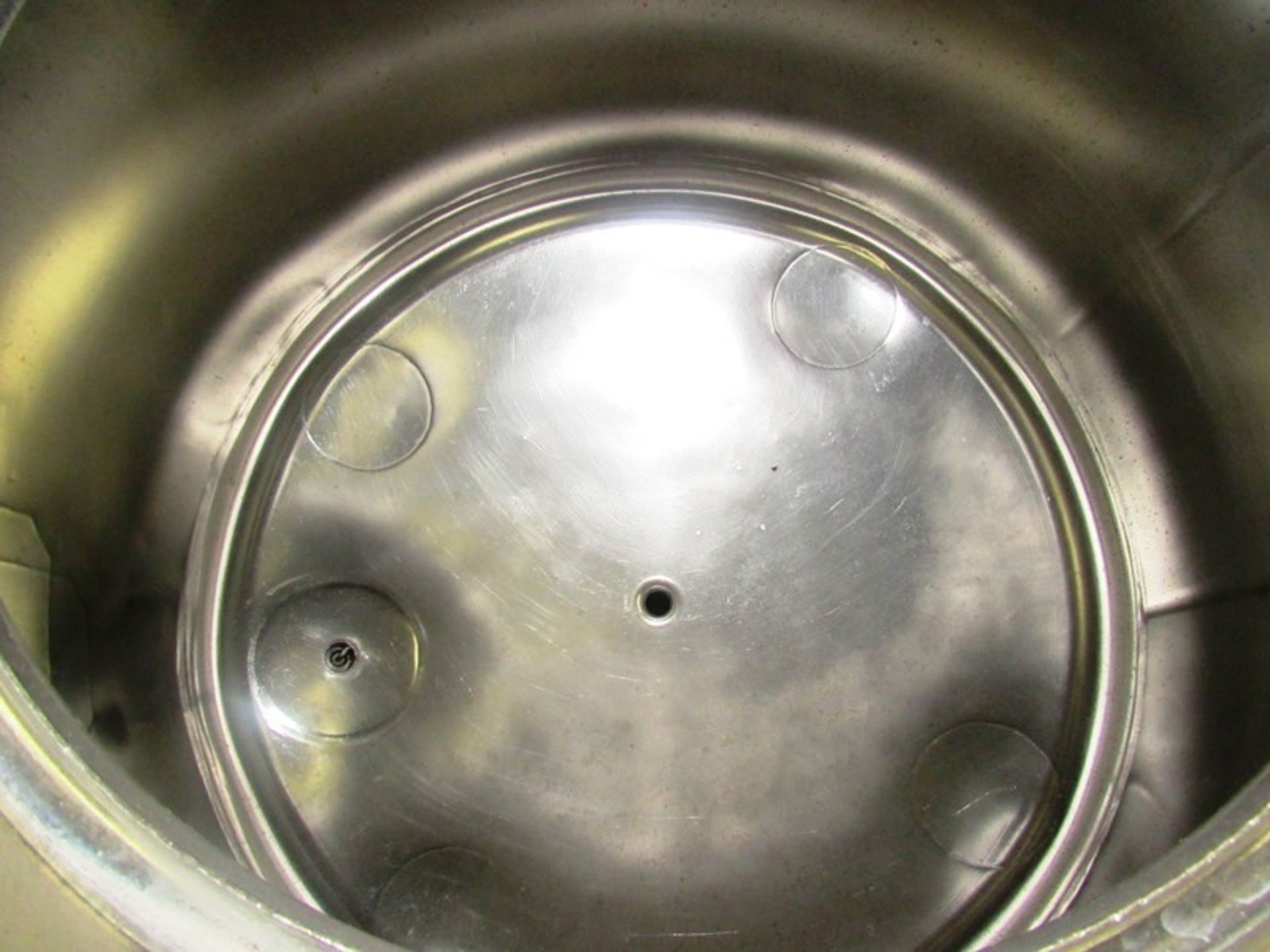 Stainless Steel Single Wall Tank, approx. 40” Dia. X 36” D. 20” Dia. top manhole (3) 1” dia. top - Image 5 of 6