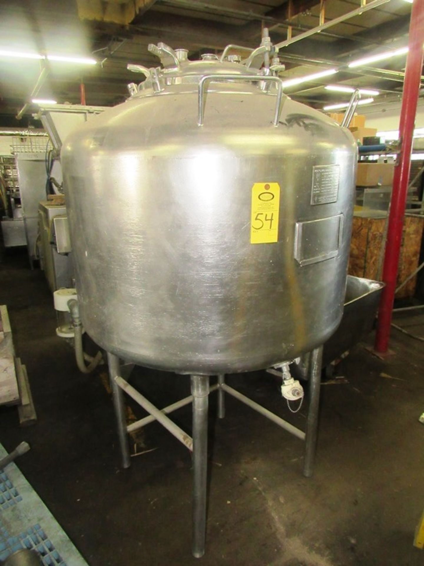 Stainless Steel Single Wall Tank, approx. 40” Dia. X 36” D. 20” Dia. top manhole (3) 1” dia. top