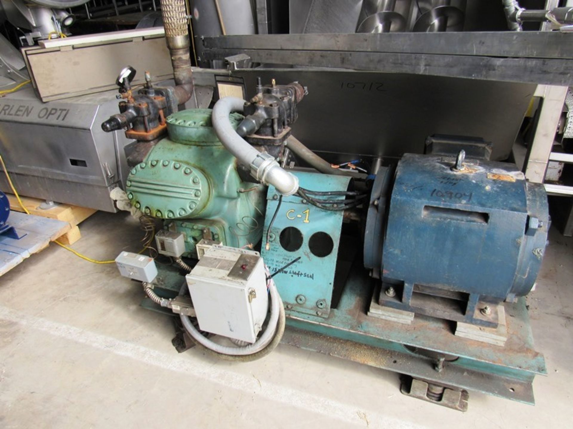 Carrier Mdl. 5H66 Reciprocating Compressor, Ser. #591606 cylinder, 75 h.p., 3 phase motor