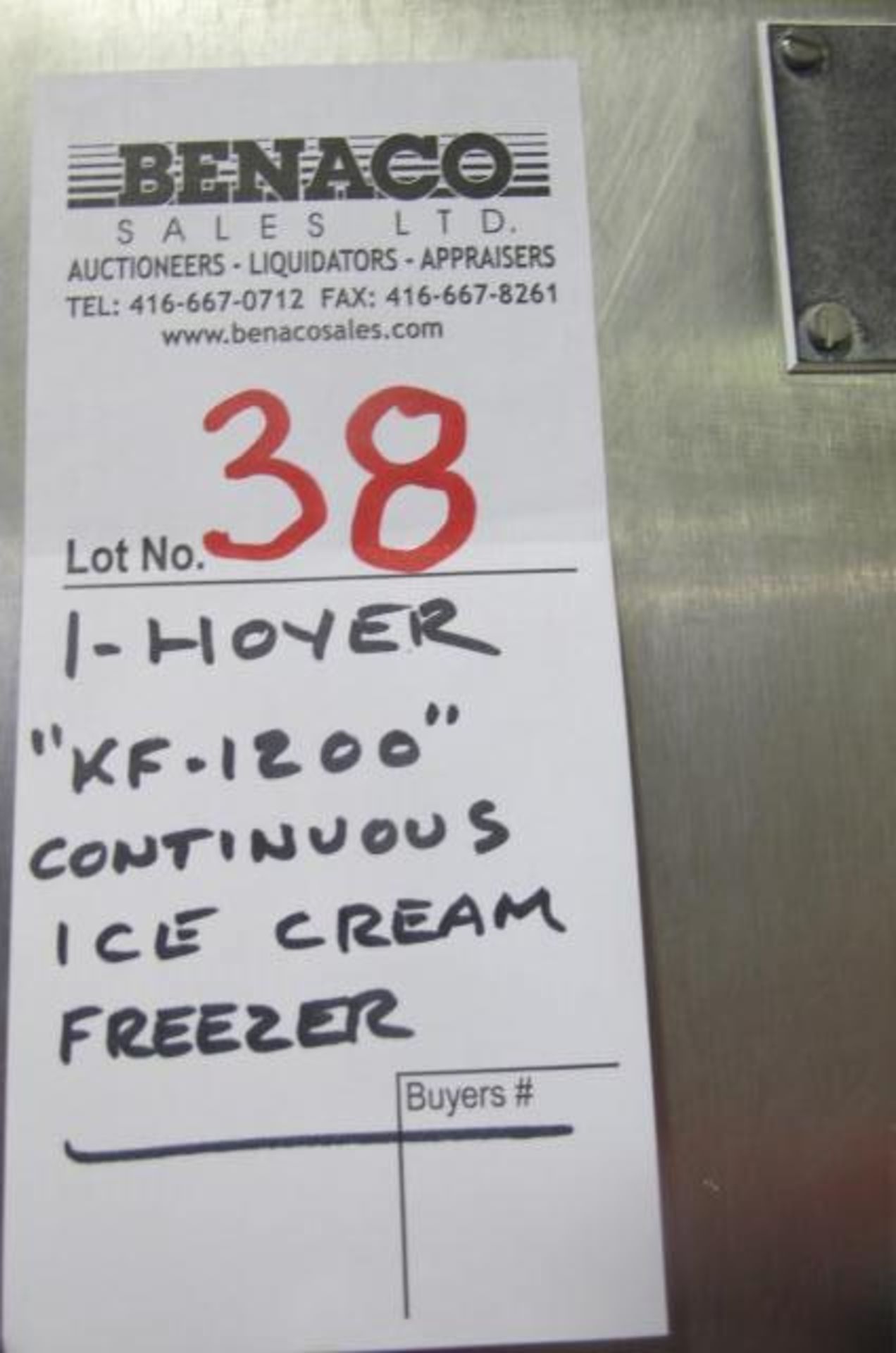 1X, HOYER KF-1200, CONTINUOUS ICE CREAM FREEZER - Image 8 of 8