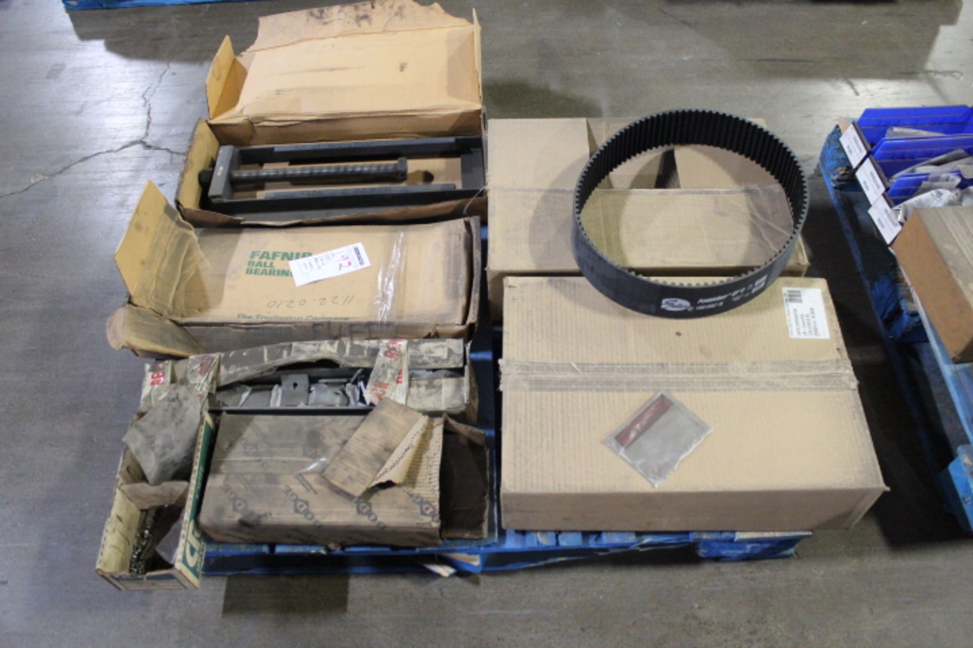 LOT, SKID OF BELTS, STEEL ETC