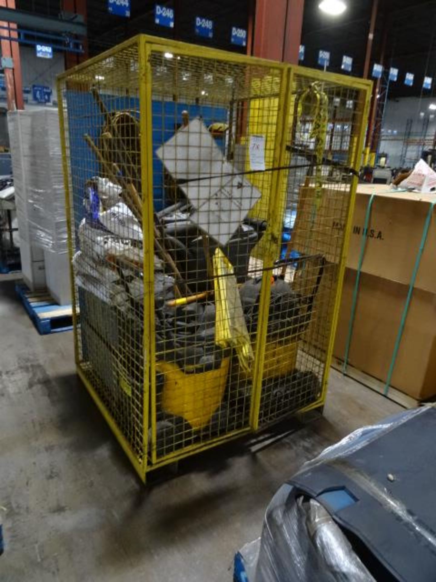 1 LOT YELLOW CAGE W/ JANITORIAL CONTENTS