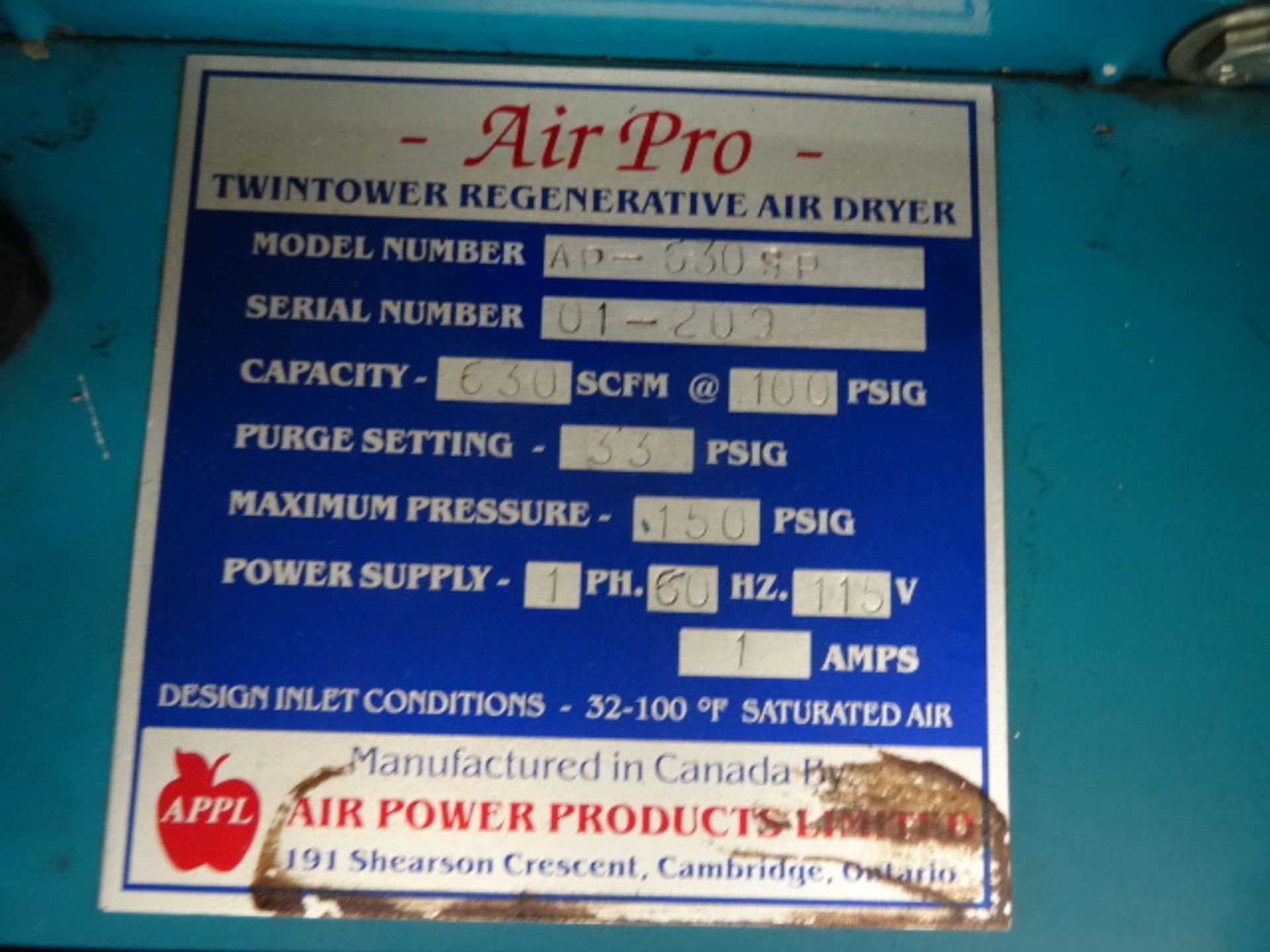 1X, AIR PRO AP-630 SP TWIN TOWER REGENERATIVE AIR DRYER (SEE SPESIAL NOTE) - Image 5 of 6