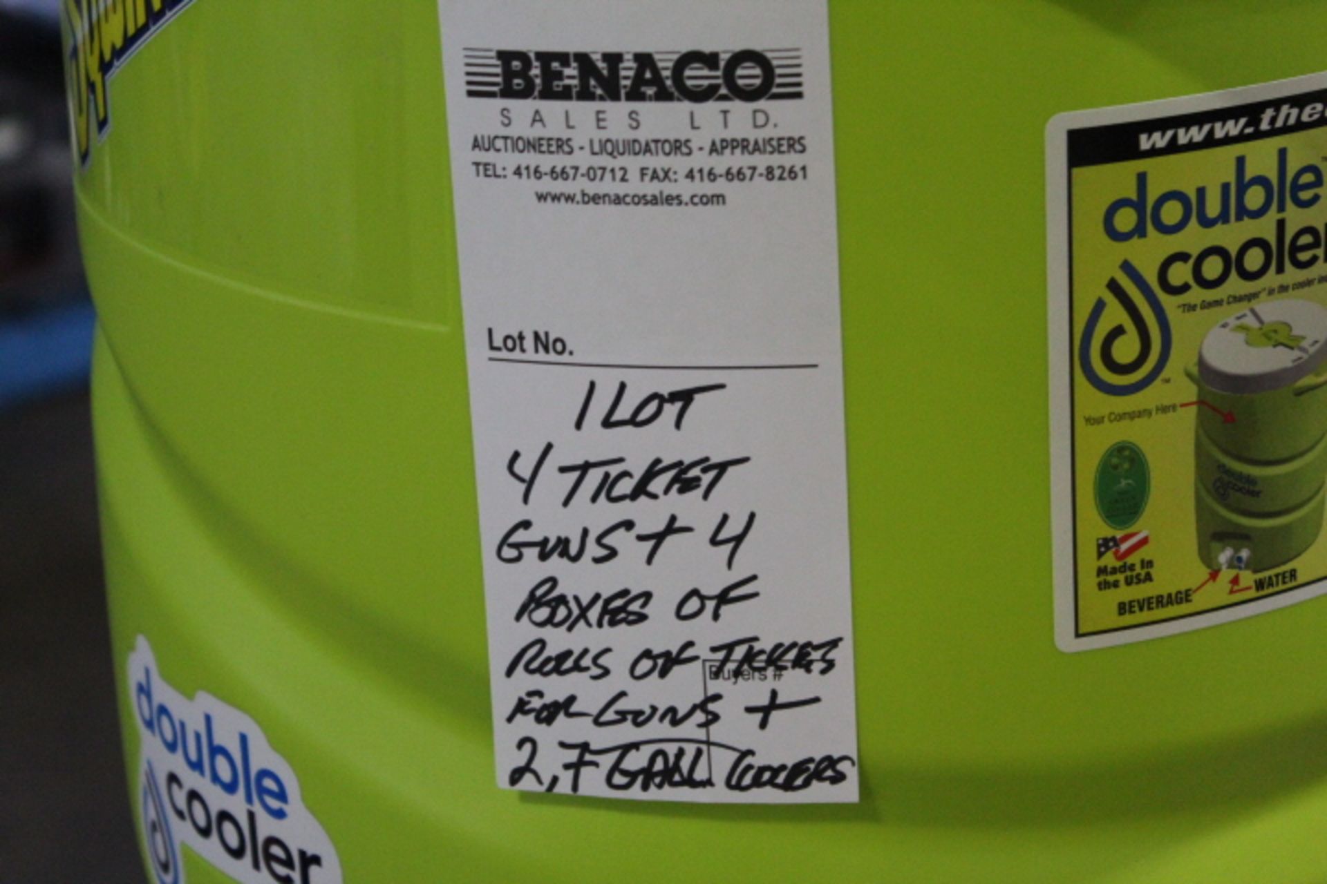 1 LOT, 2X 2.7 GAL COOLERS, 4 PRICE GUNS, PRICE STICKER ROLLS ETC - Image 5 of 5