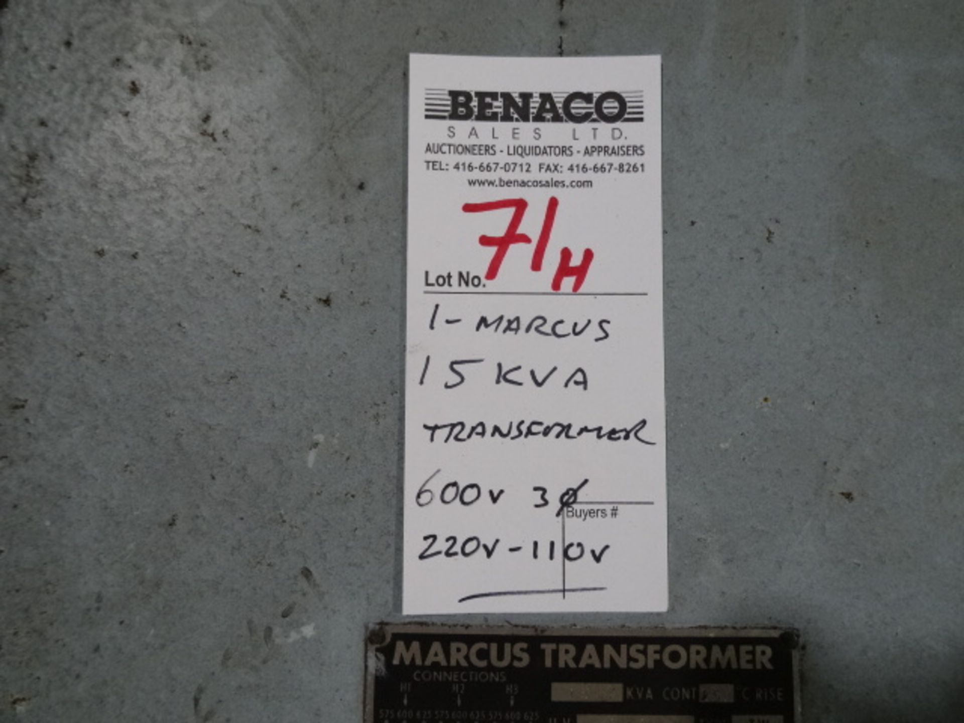 1X MARCUS 15 KVA TRANSFORMER 600V 220V-110 - Image 3 of 3