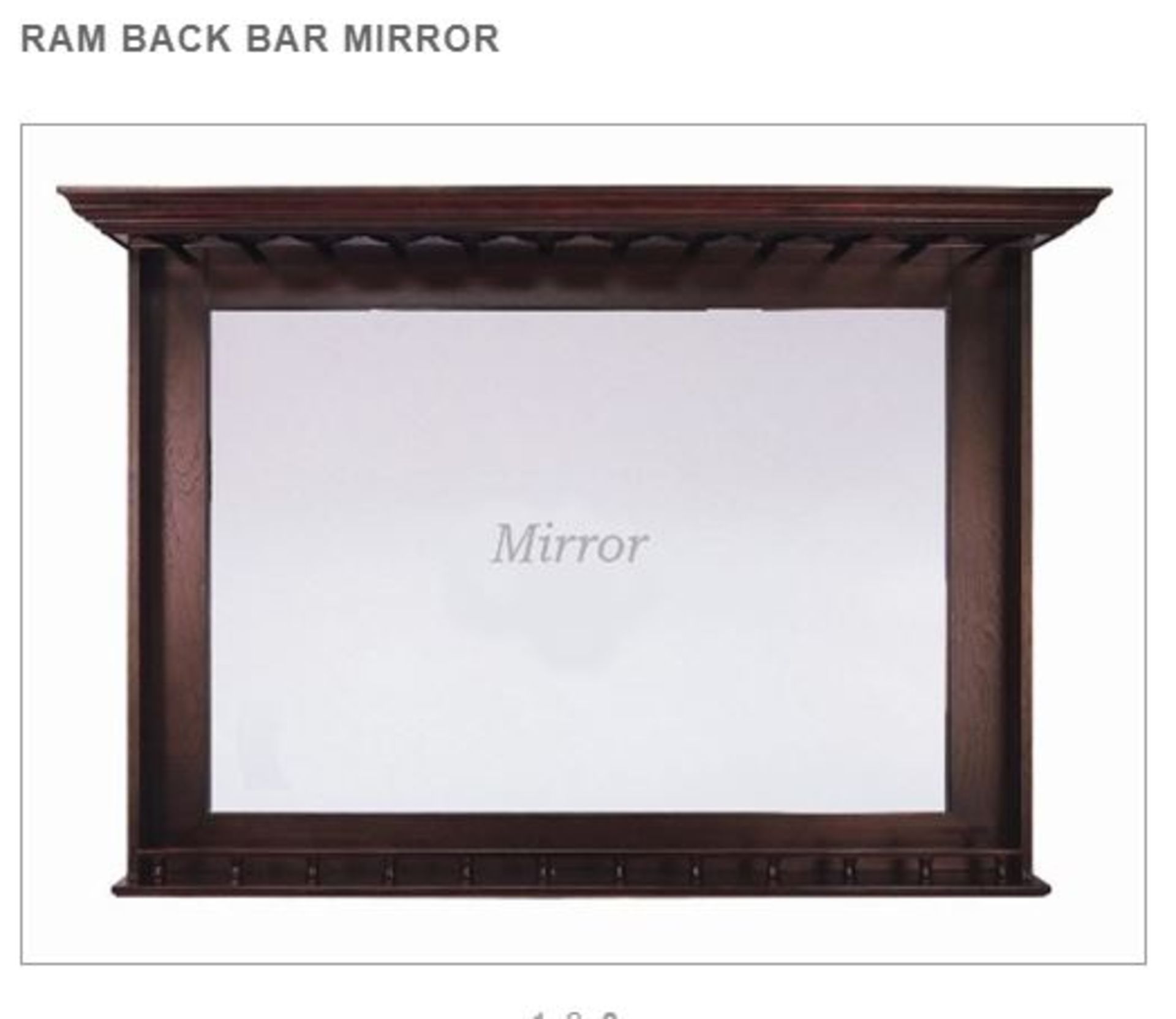 1X, RAM 52" BACK BAR MIRROR W/ STEMWARE HOLDERS, NEW IN BOX (ENGLISH TUDOR)