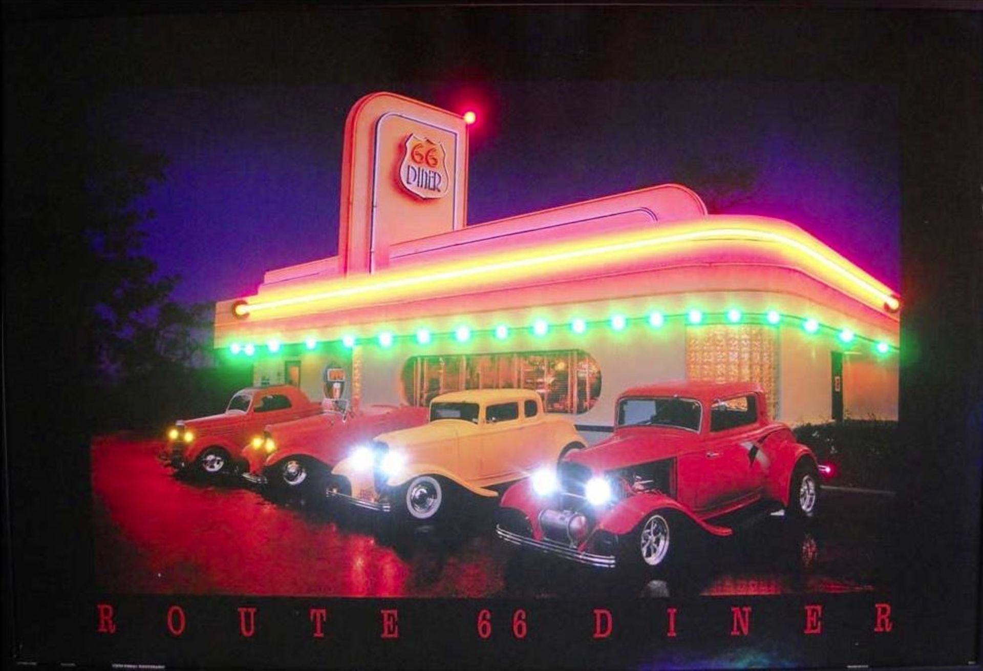 1X, NEON LED 24" x 37", ROUTE 66 DINER WALL ART - WITH POWER ADAPTOR!!!