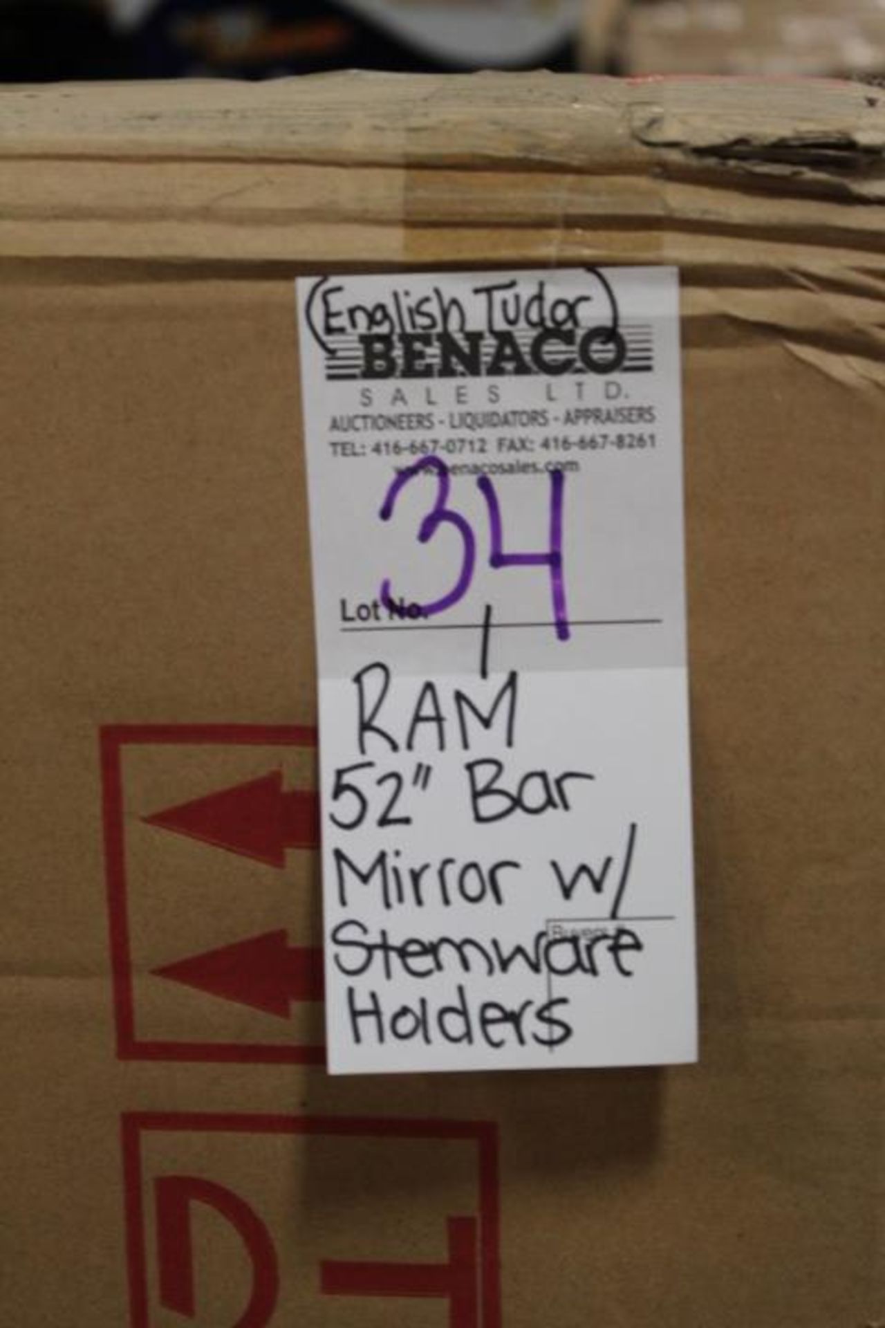 1X, RAM 52" BACK BAR MIRROR W/ STEMWARE HOLDERS, NEW IN BOX (ENGLISH TUDOR) - Image 6 of 6