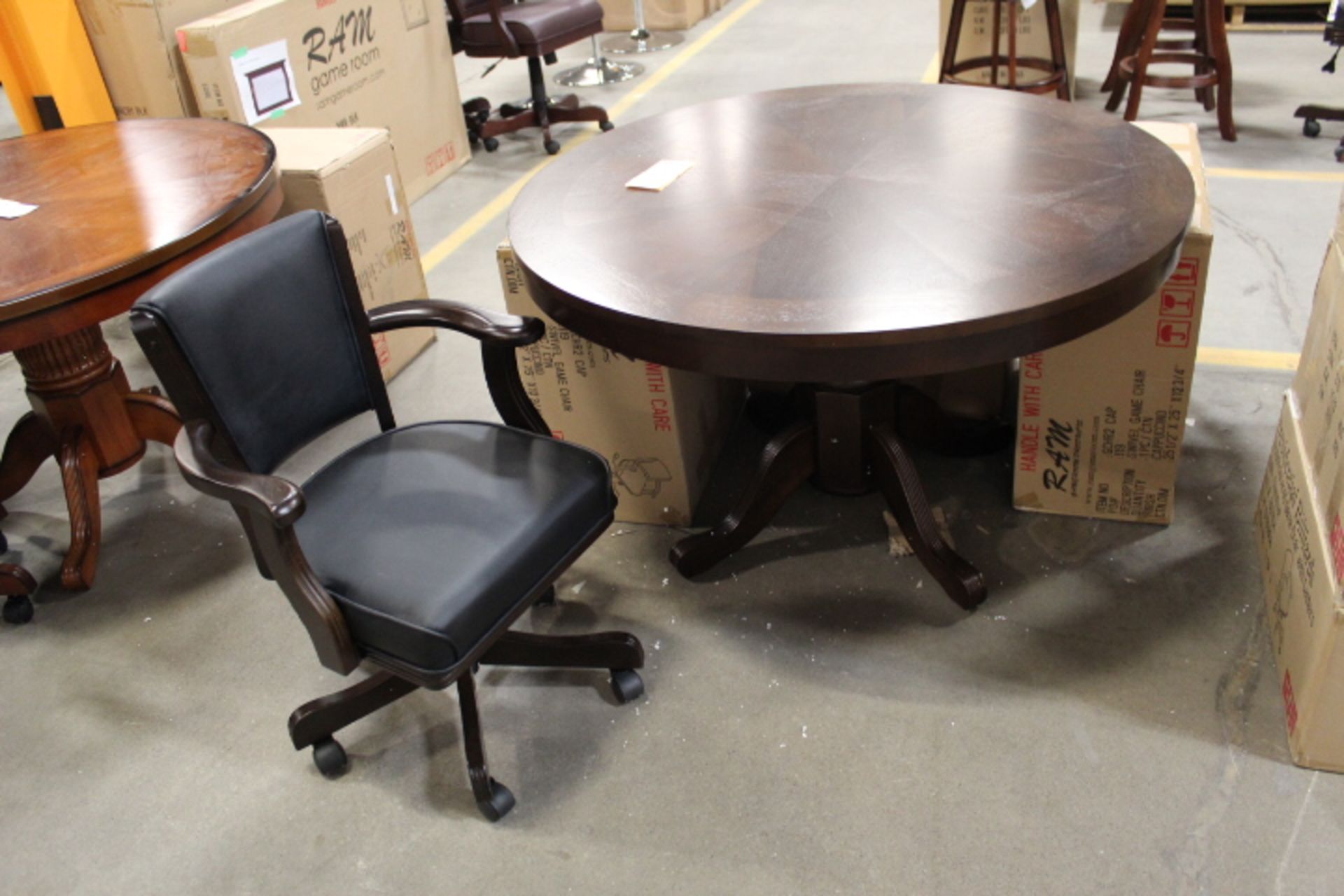 LOT, 4' D GAME TABLE W/ 4X RAM SWIVEL GAME CHAIRS (CAPPUCINO)