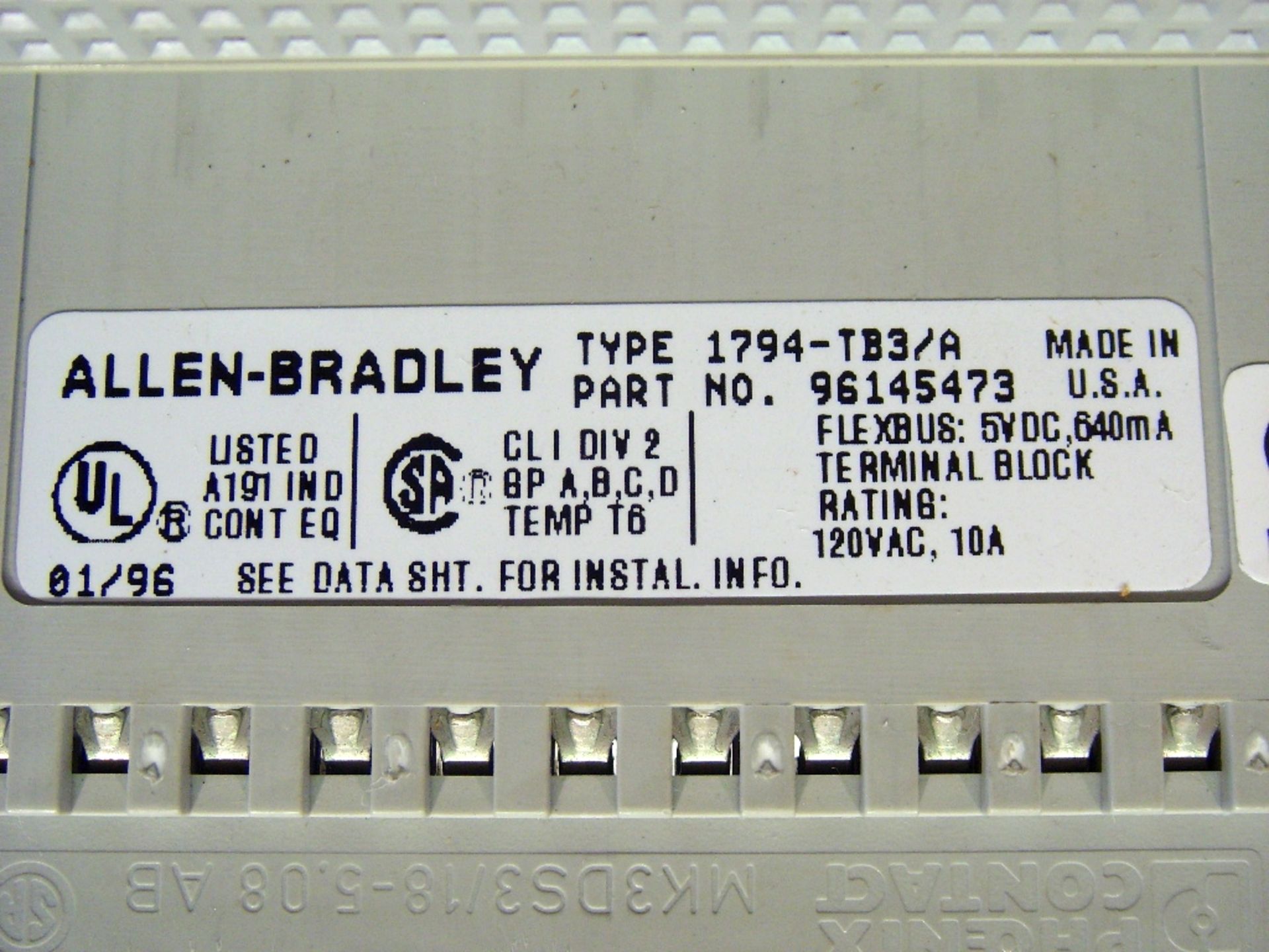 ALLEN BRADLEY 1794-TB3/A, PLC FLEXBUB TERMINAL BLK - Image 3 of 3