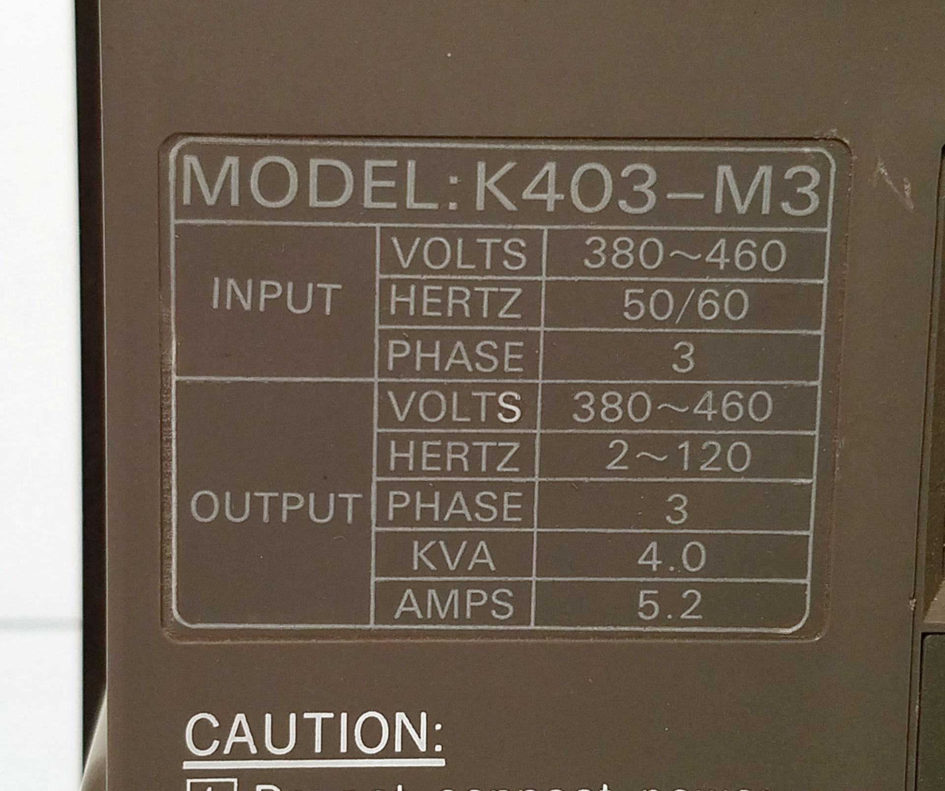 Taian K403-M3 T-Verter AC Drive, 4KVA/5.2 Amps - Image 4 of 4