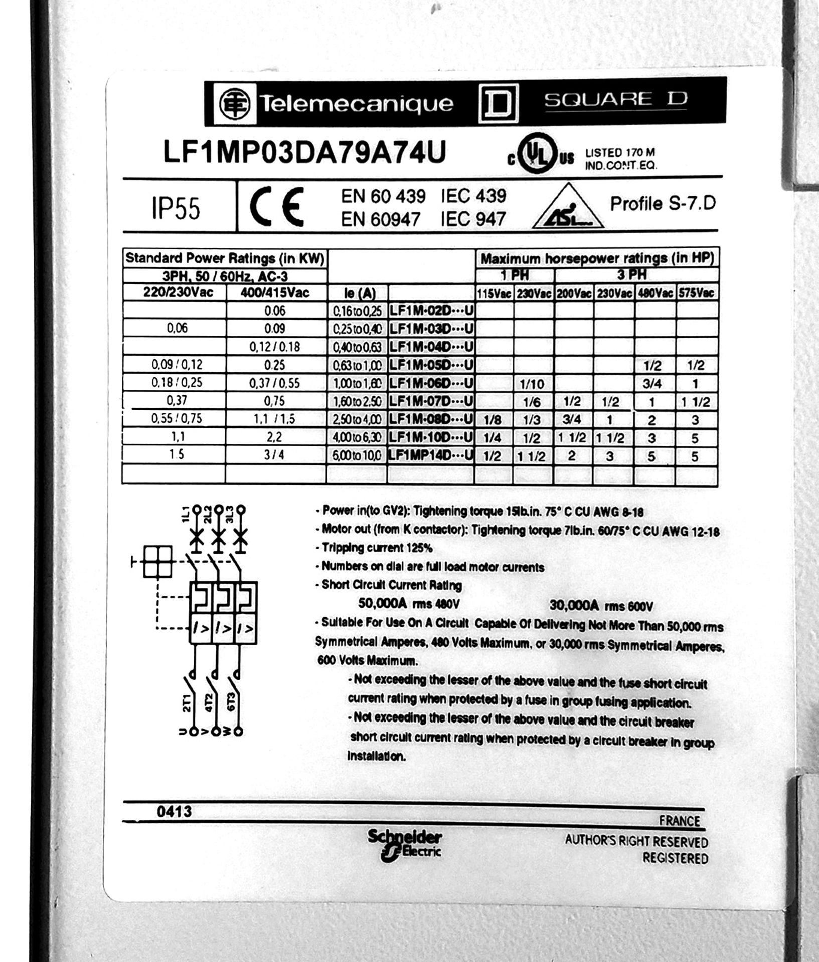 Telemecanique/Square-D LF1MP03DA79A74U Motor Start - Image 5 of 5