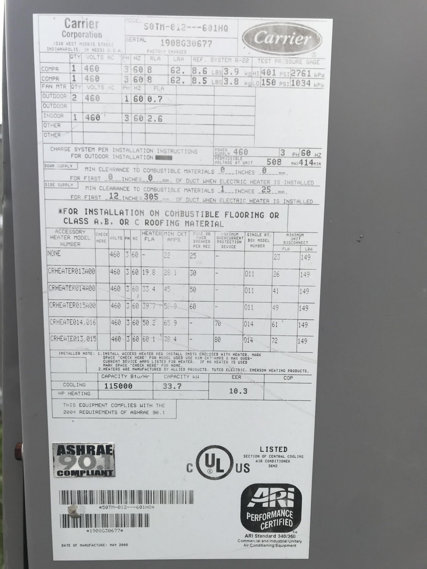 CARRIER ROOFTOP AIR CONDITIONER - Image 2 of 2