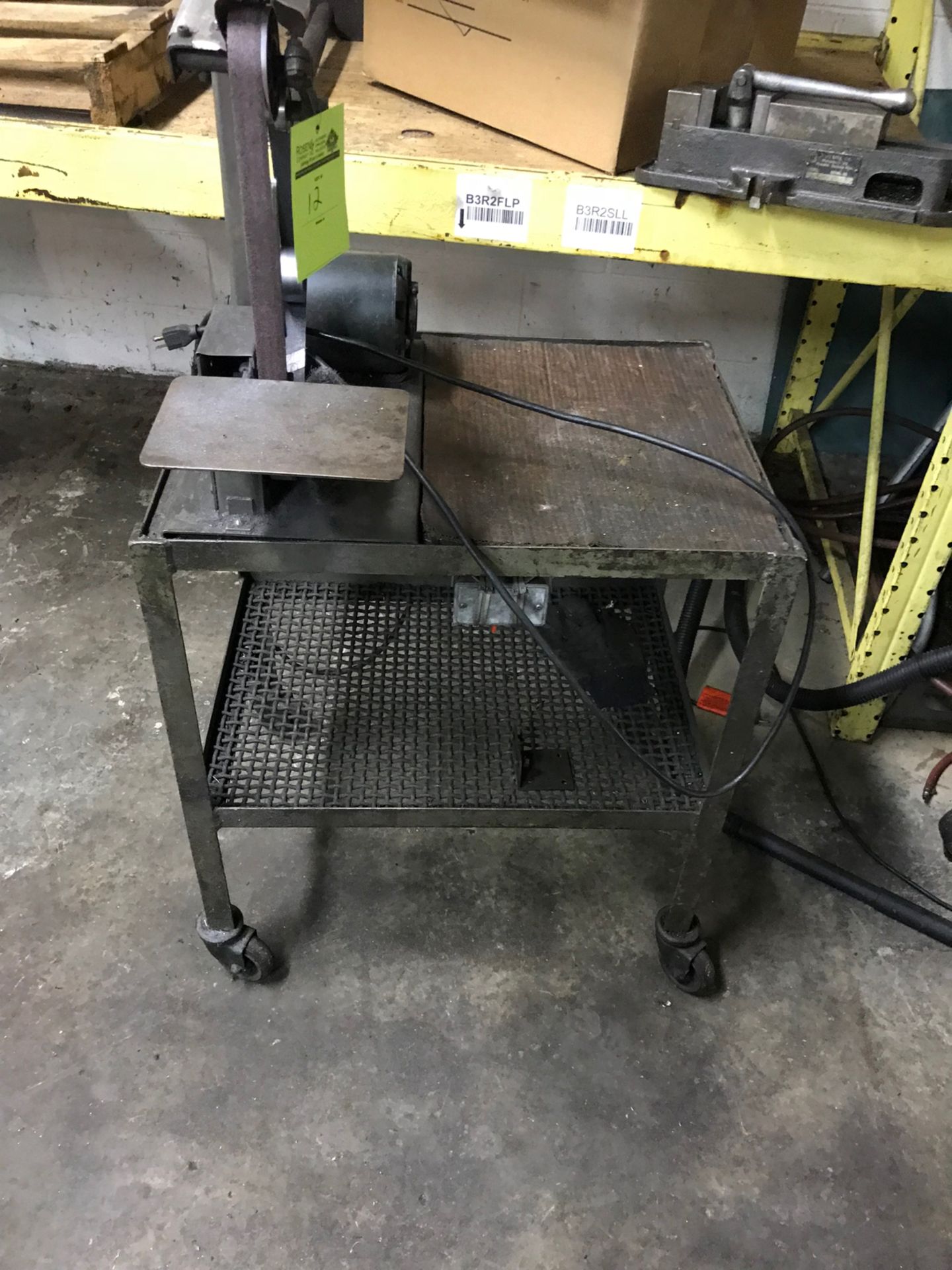 Rolling cart with 1 inch belt sander mounted