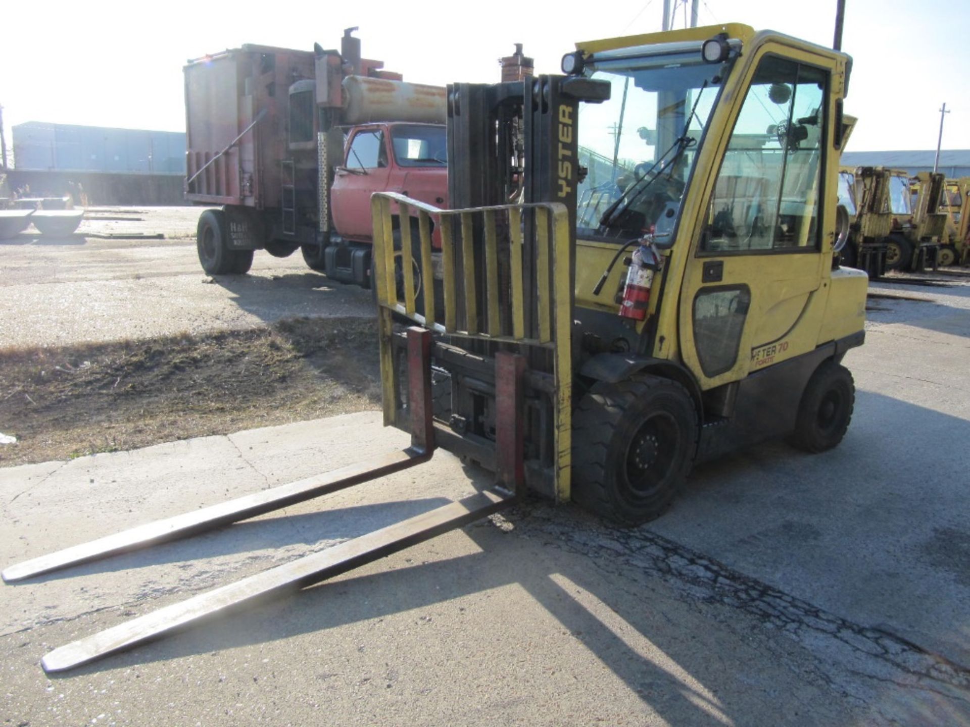 2012 Hyster 70FT Forklift, 2573 hrs. indicated, 6550 lb. cap., 146.5" mast ht., 3 stage, LPG,