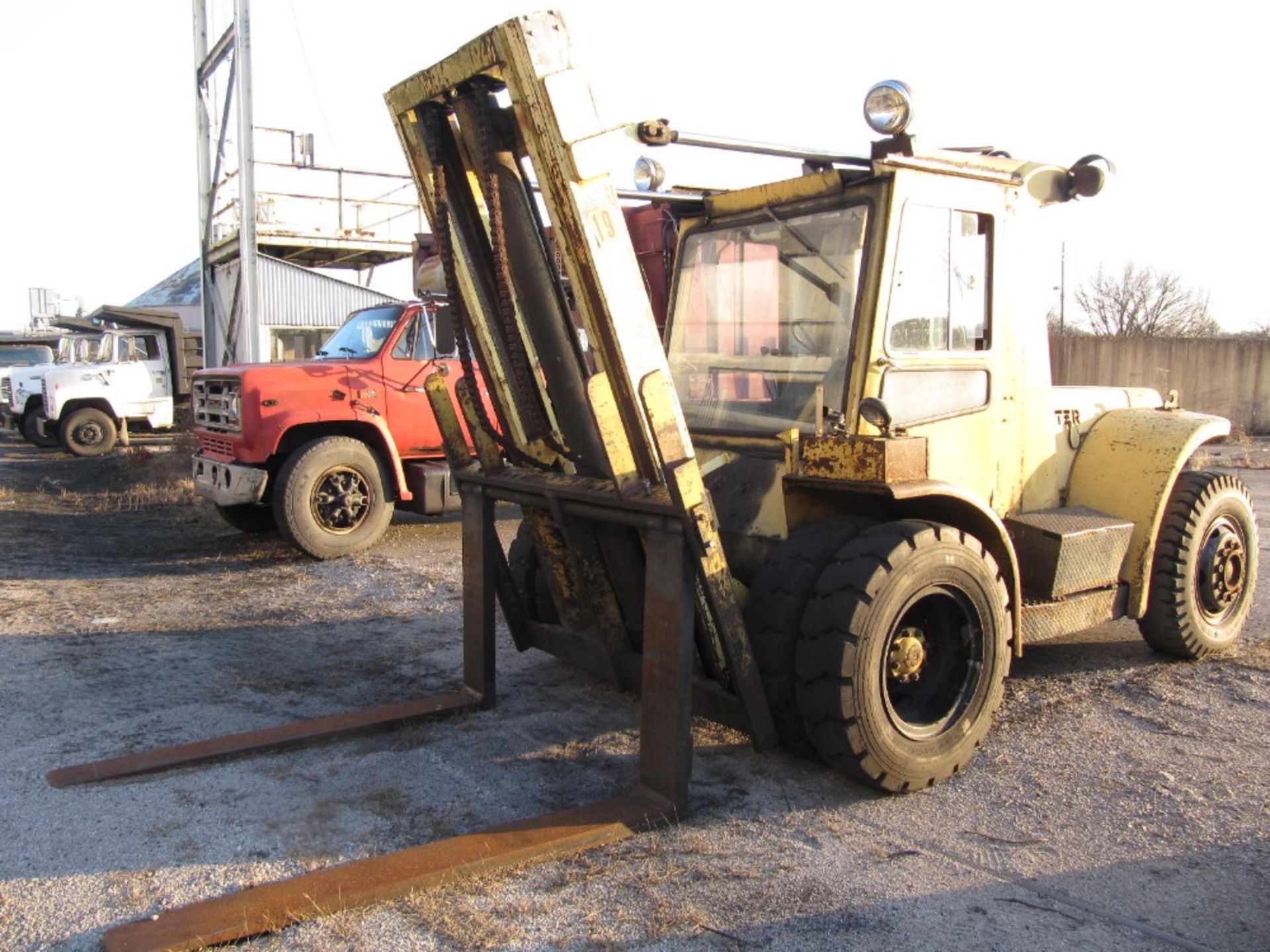 1985 Hyster H200HS Forklift, 136" mast ht., 2 stage, encosed cab, s/n C007002126F (Unit #19) (does