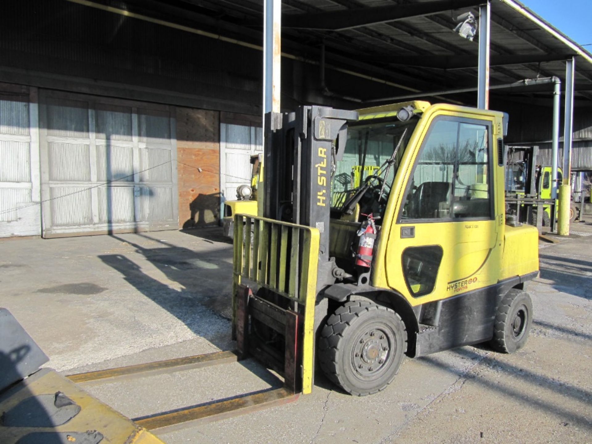 2011 Hyster H80FT Forklift, 1333 hrs. indicated, 7550 lb. cap., 173" mast ht., 3 stage, LPG,