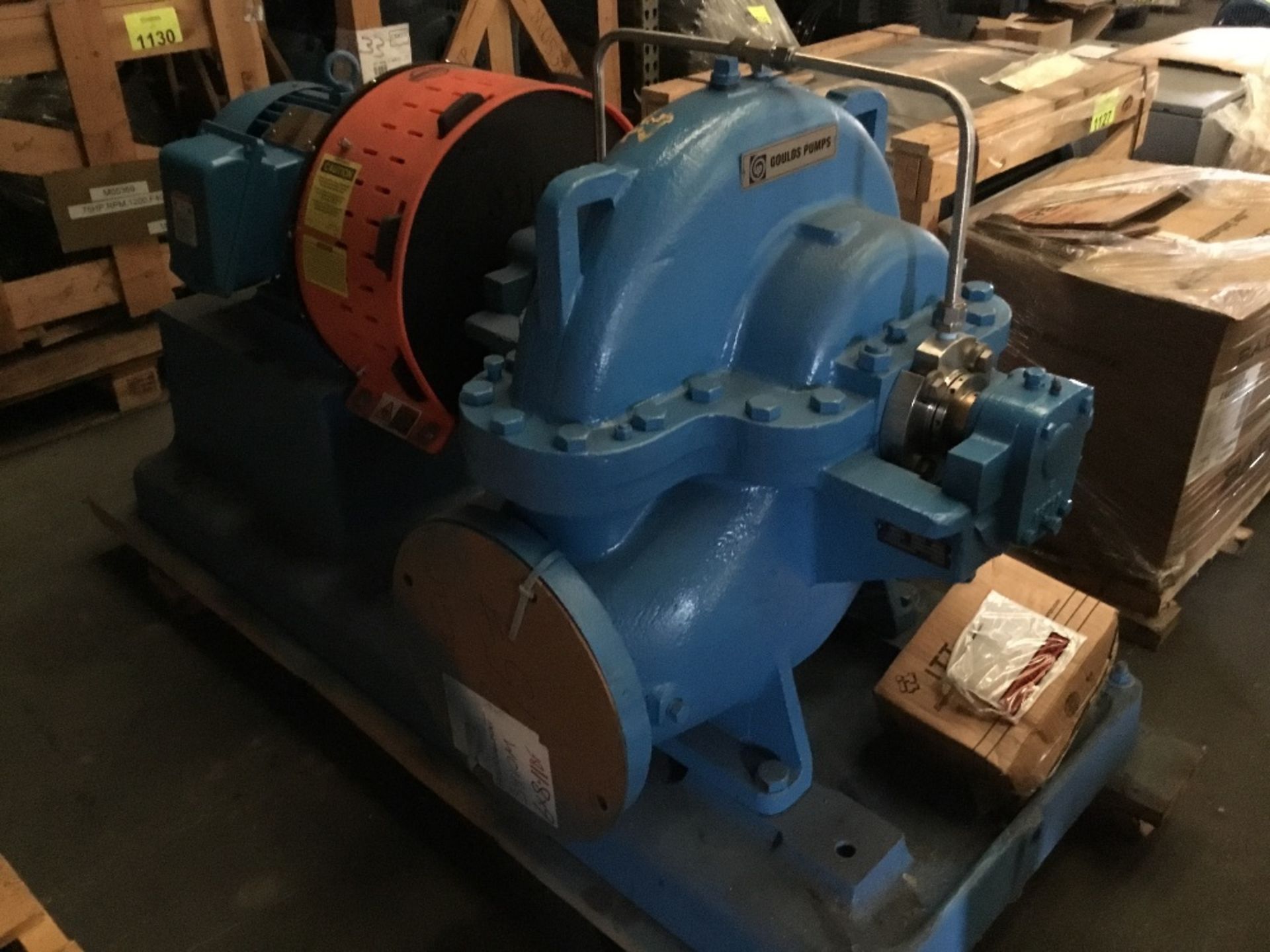 Gould single stage, double suction pump, 6x8.11BF, split case with Toshiba 5 hp inverter duty