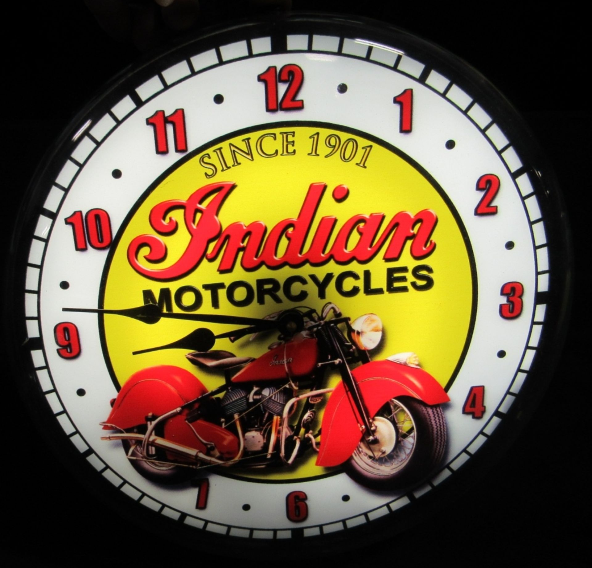 INDIAN MOTORCYCLES LIGHTED WALL CLOCK - Image 2 of 2