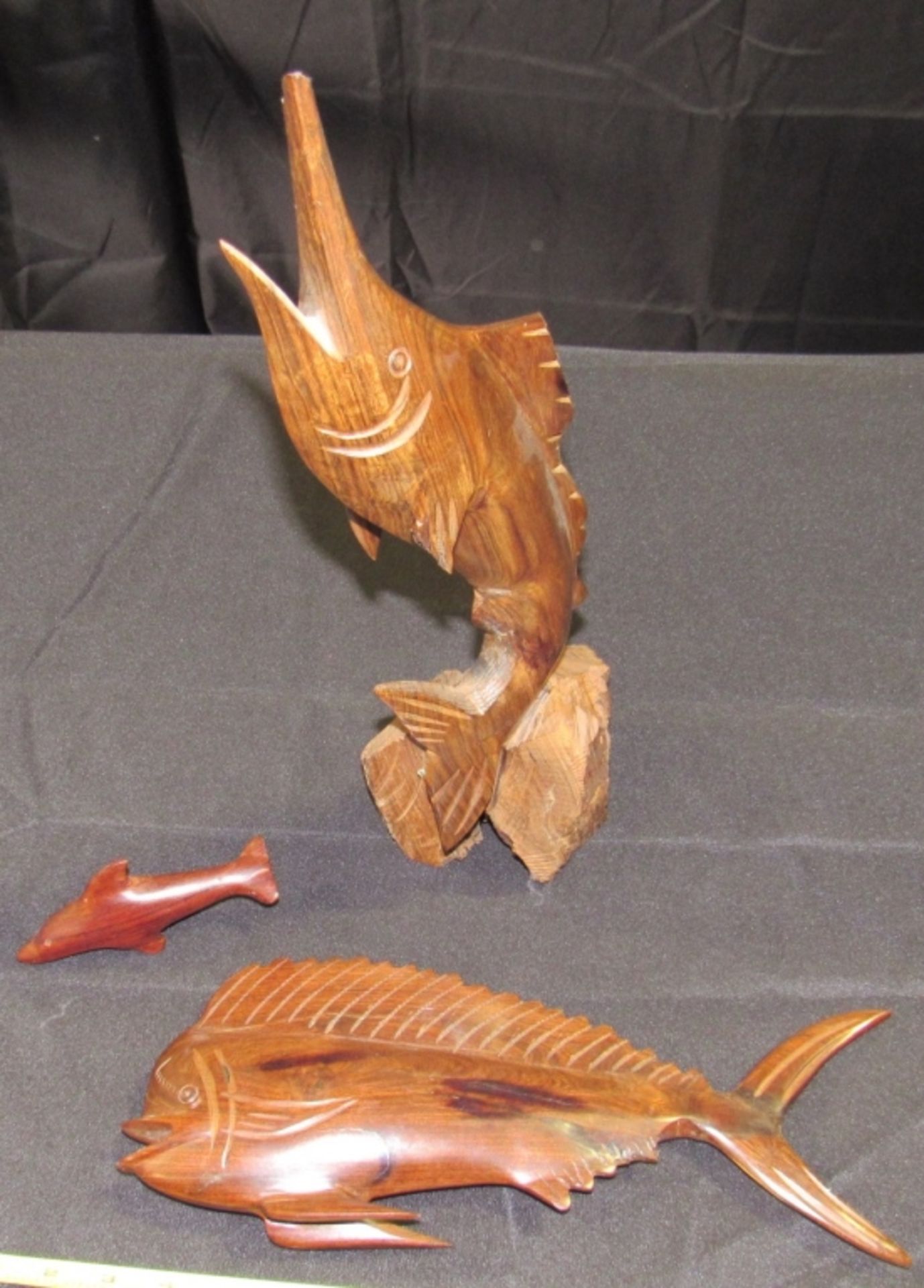 WOOD HAND CARVED SCULPTURES FISH LOT OF 3