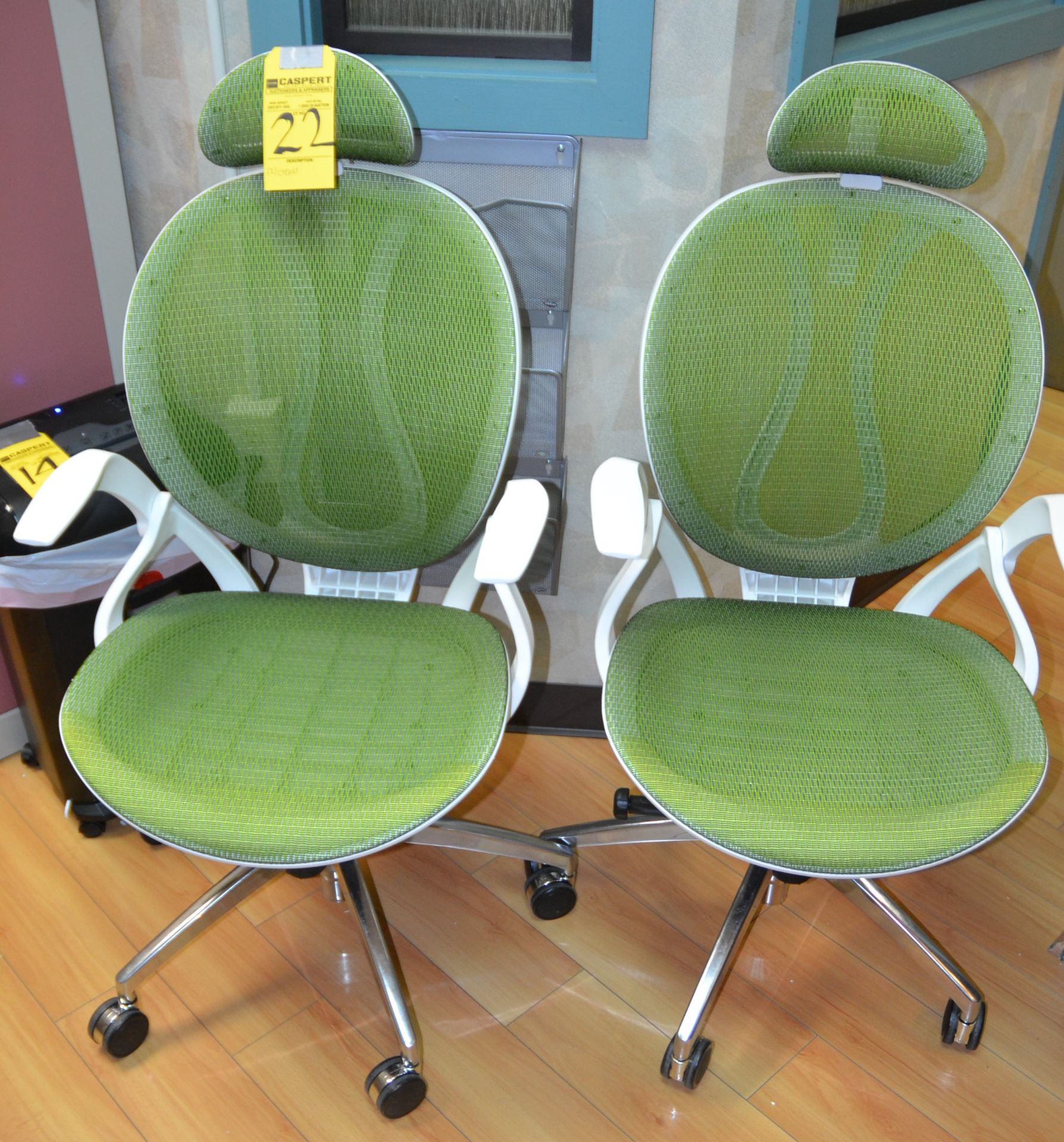 ROLLING GREEN MESH SWIVEL ARM CHAIRS