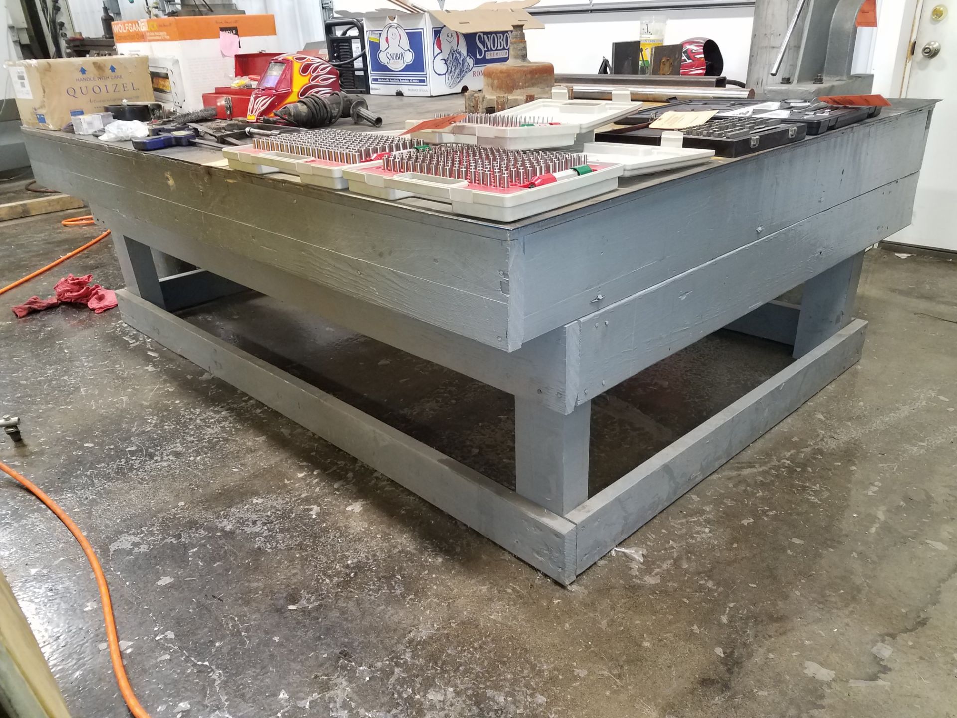 6' X 8' TABLE WOOD FRAME/STEEL PLATE TOP (LOCATED AT: 2890 SOUTH MAIN ST., MIDDLETOWN OH 45044)