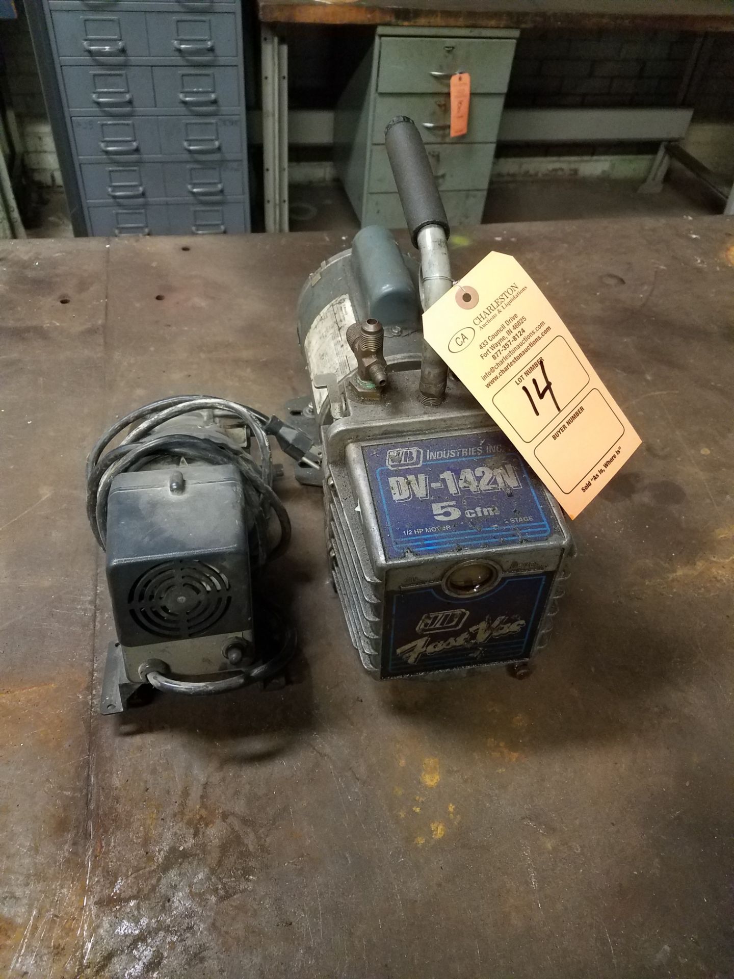 JB FAST VAC PUMP MODEL-DV142N 5CFM 1/2 HP 2 STAGE (1) STENNER MODEL-45MHP10, S#01310604287 100 PSI/