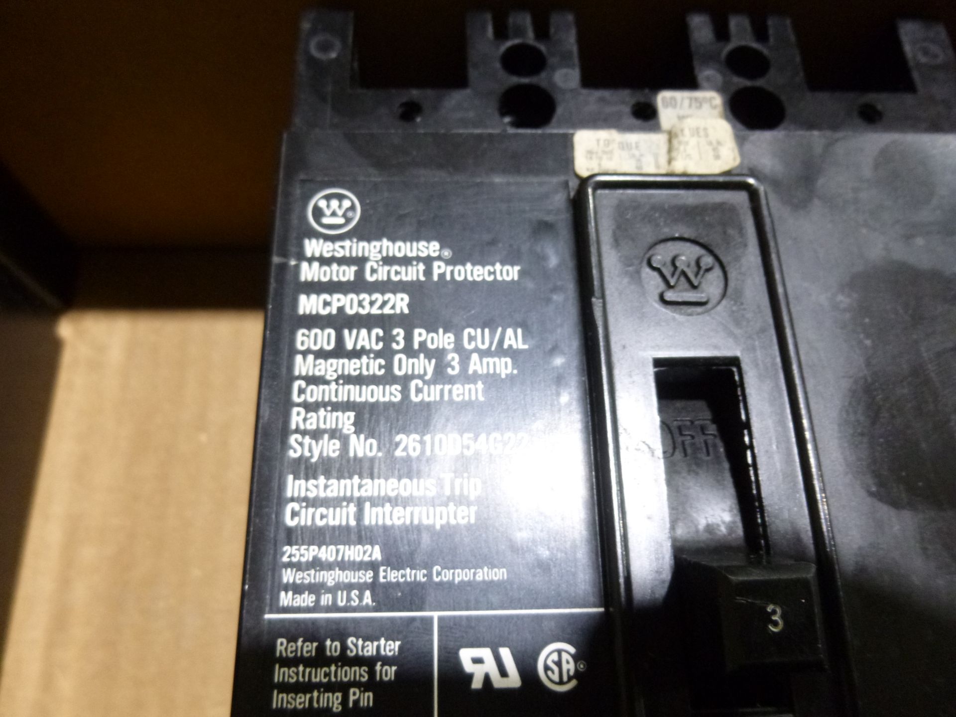 Qty 4 Westinghouse Motor Circuit Protector Breaker MCP0322R - Image 2 of 2