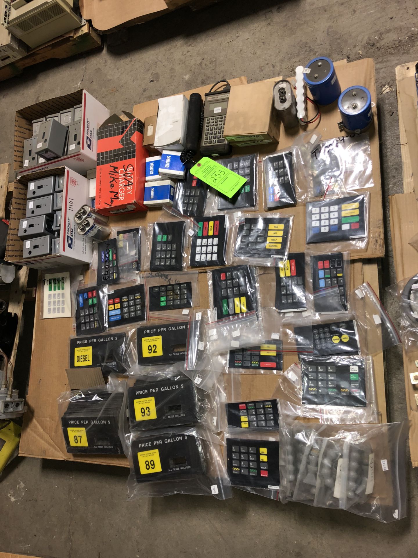 ASSORTED GAS PUMP PARTS; CAPACITORS; OUTLET BOXES