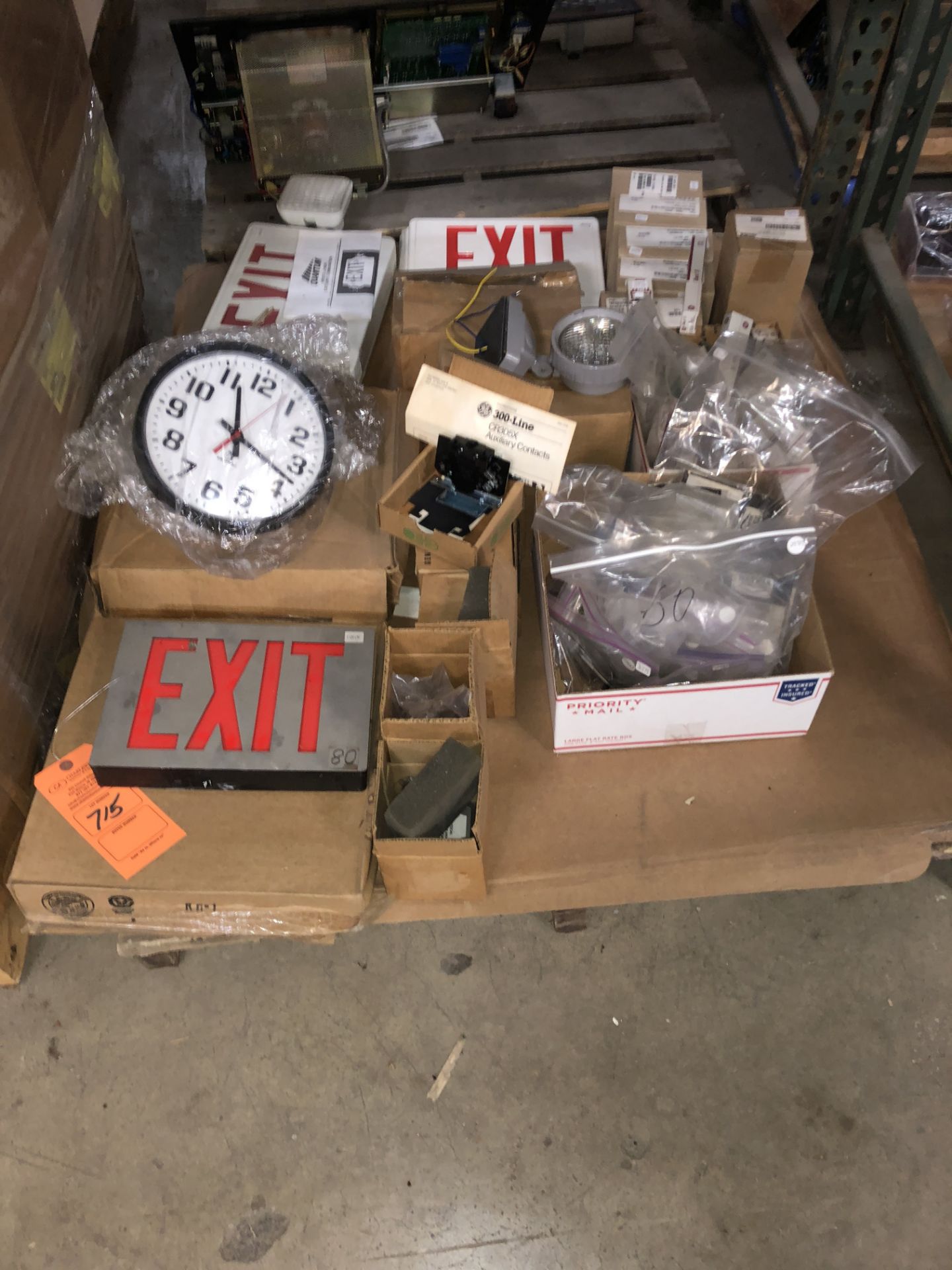 EXIT SIGNS; SECURITY LIGHTS (4) GE 300-LINE CR305X AUX CONTACTS LINE STARTER; ASSORTED GE LIGHT
