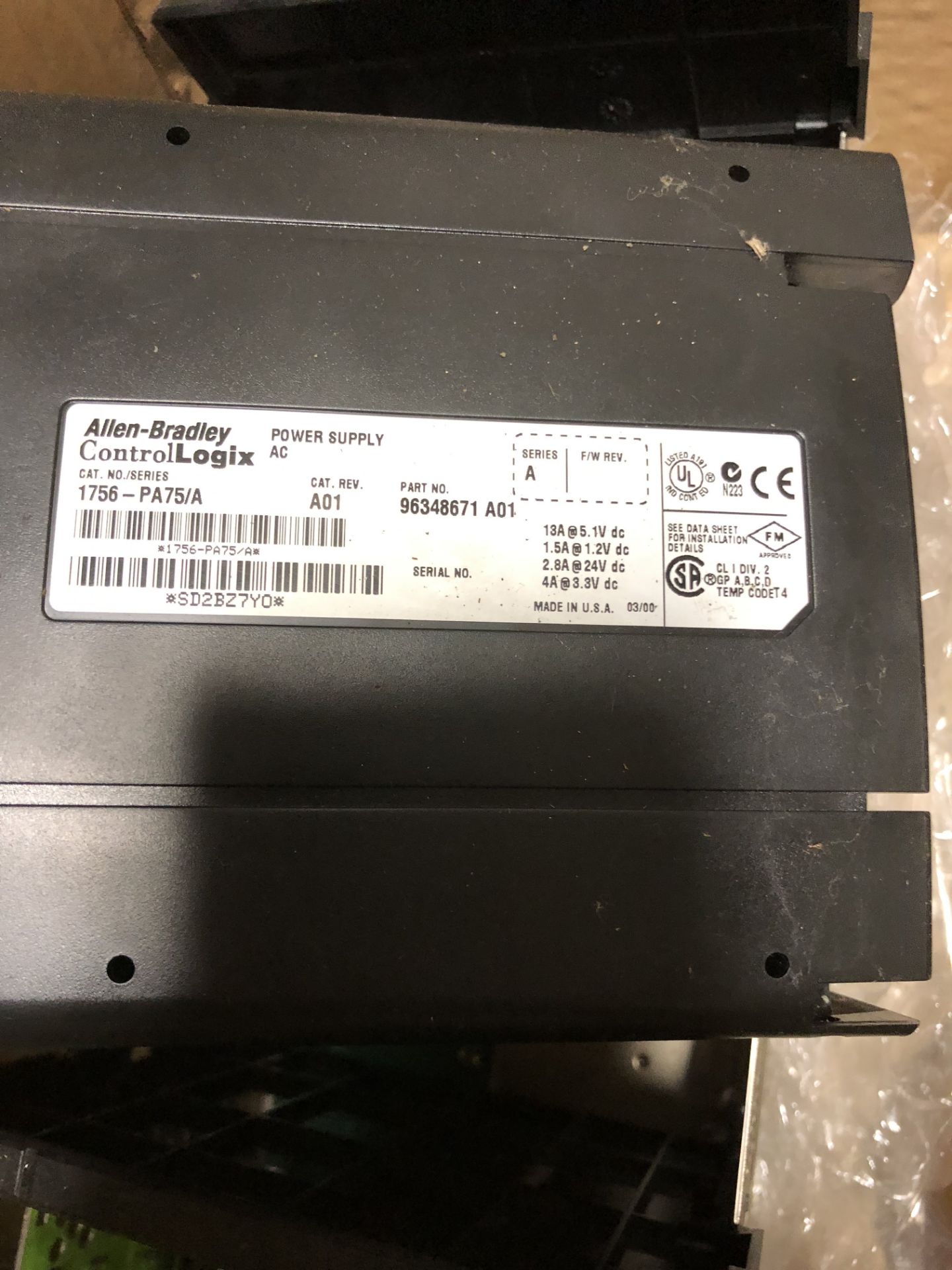 ALLEN BRADLEY CONTROL LOGIX POWER SUPPLY CAT#1756-PA75A; ASSORTED VALVES; HONEYWELL MODUTROL IV - Image 2 of 3