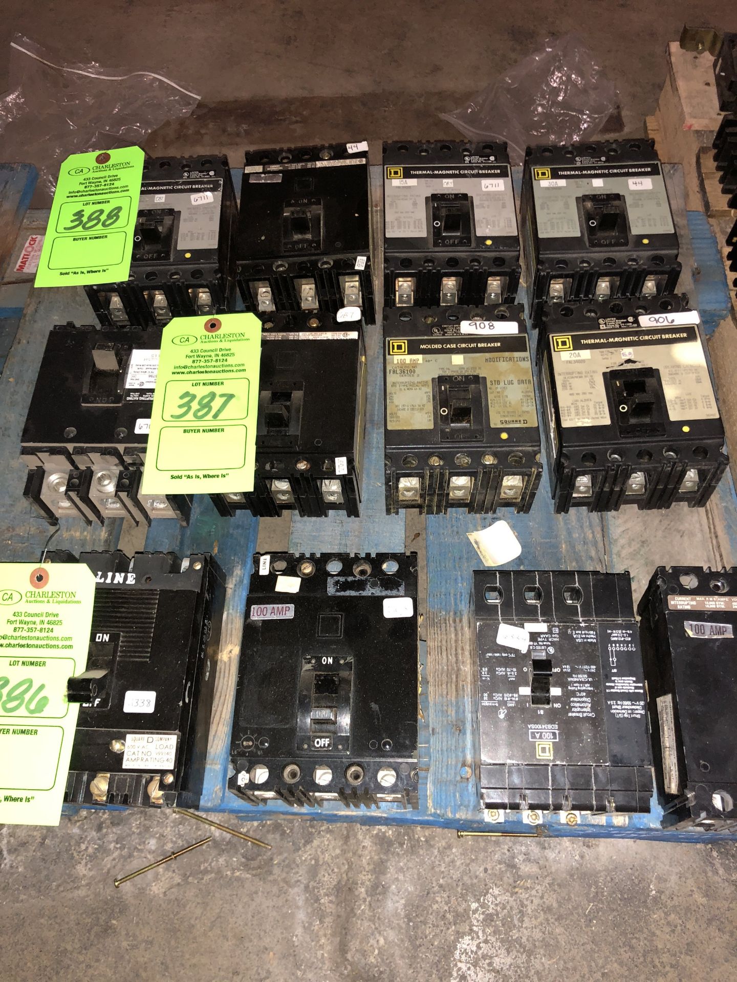 (4) ASSORTED CIRCUIT BREAKERS SQUARE D; QD150; 15-100A/600V/3P