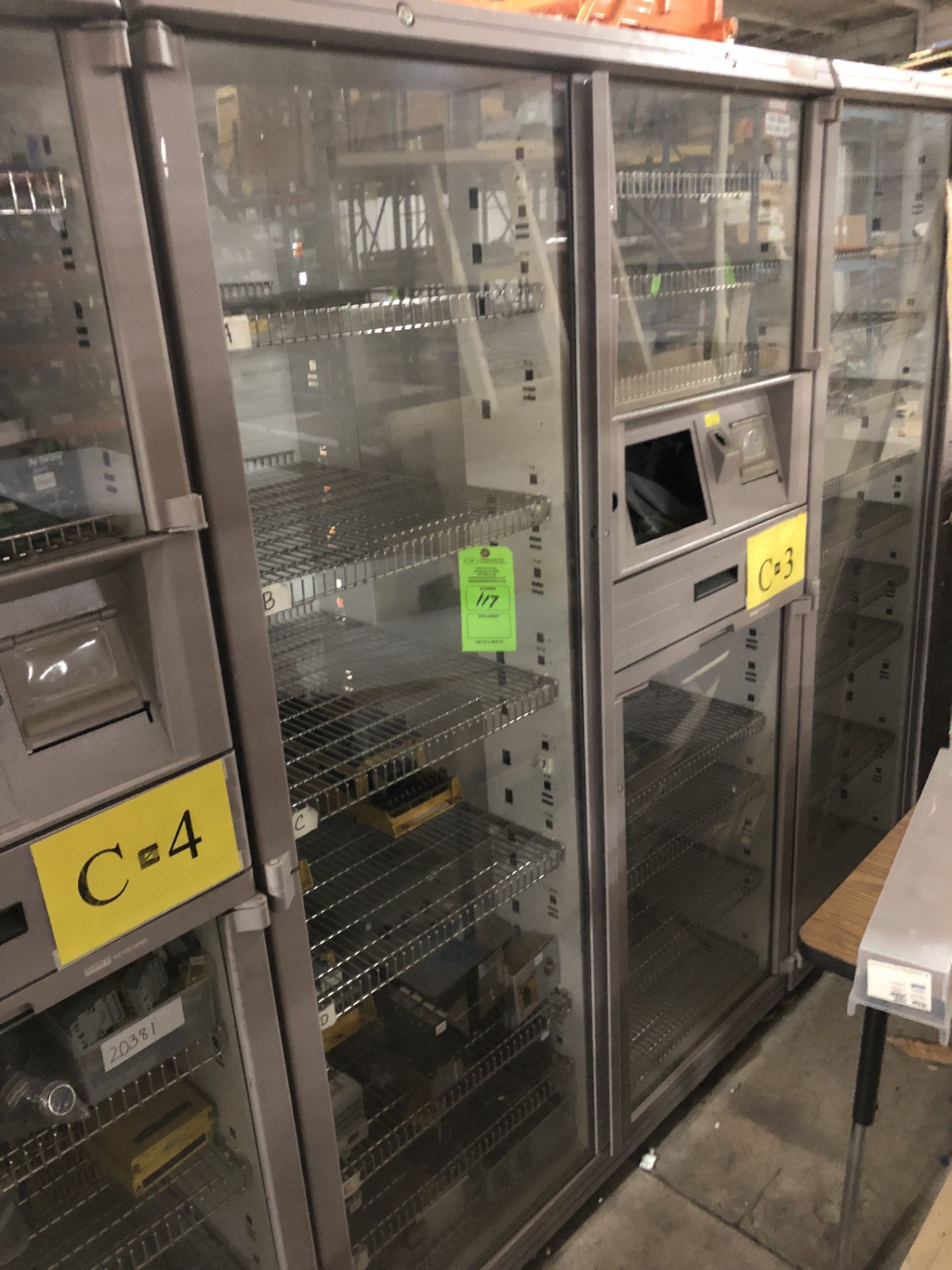 DOUBLE GLASS DOOR STORAGE CABINET W/ WIRE SHELVING