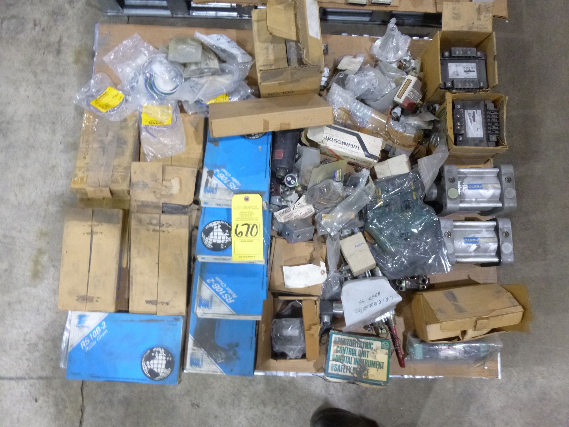 Pallet of assorted electrical and maintenance repair parts, as always with Brolyn LLC auctions,
