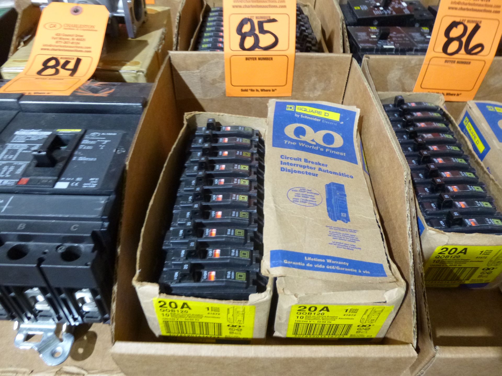 Qty 20 Square D 20 amp breakers Model QOB120, new in boxes as pictrued, as always with Brolyn LLC
