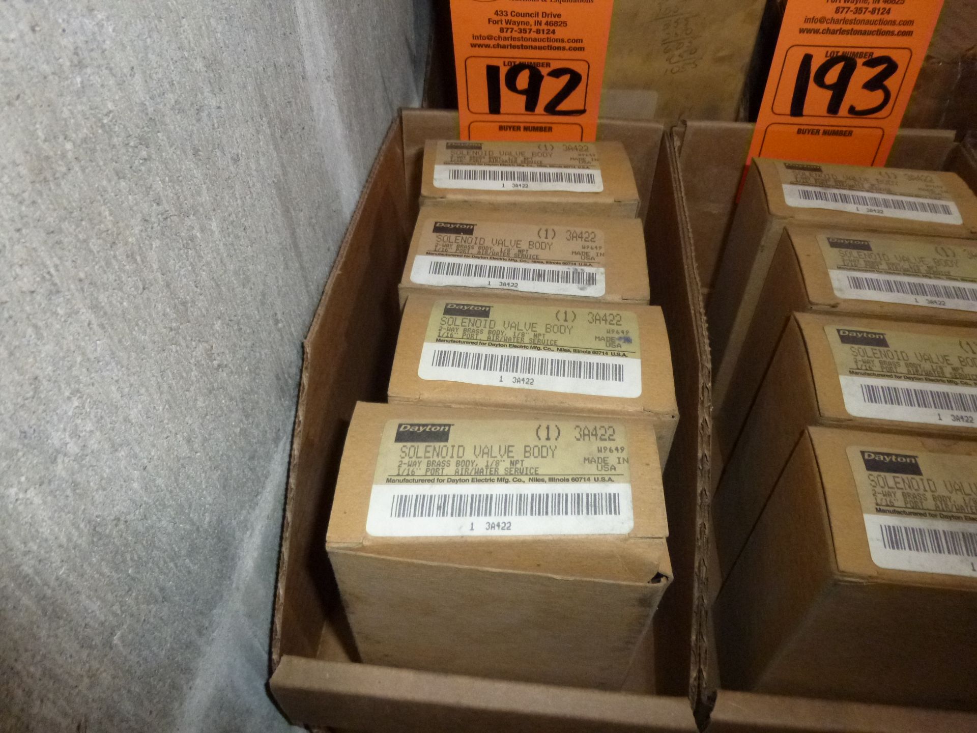 Qty 4 Dayton Solenoid valve body model 3A422, new in boxes, as always with Brolyn LLC auctions,