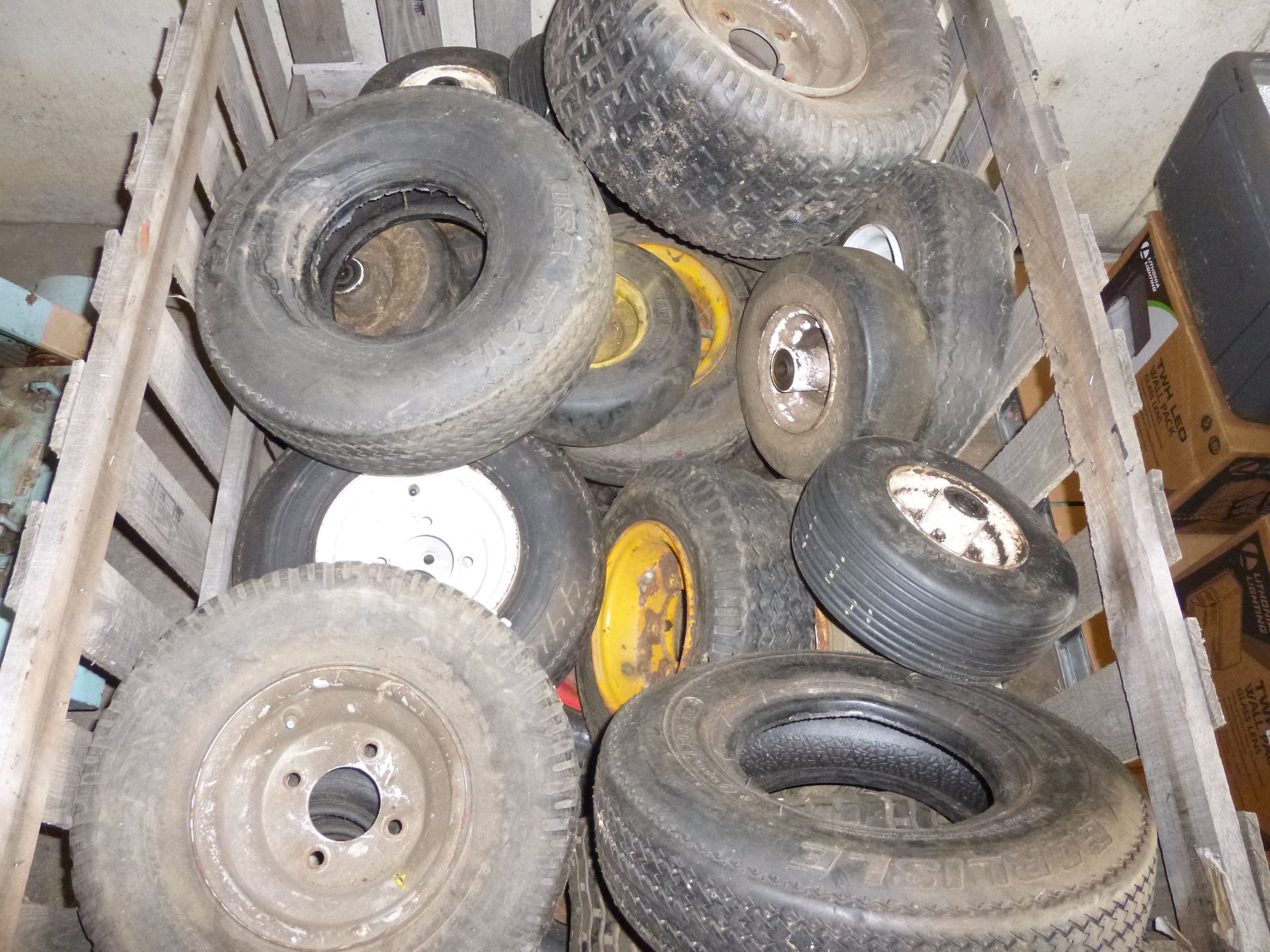 Hopper of wheels and tires for mowers and small trailers, some are used and some are new old stock - Image 2 of 2