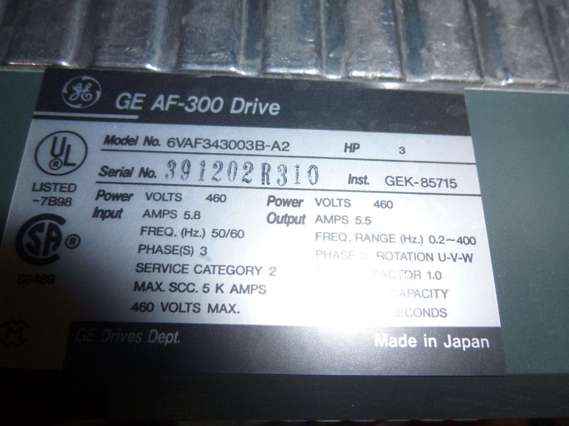 GE AF-300 drive, model 6vaf343003b-a2, used, missing front wire cover, as always with Brolyn LLC - Image 2 of 2