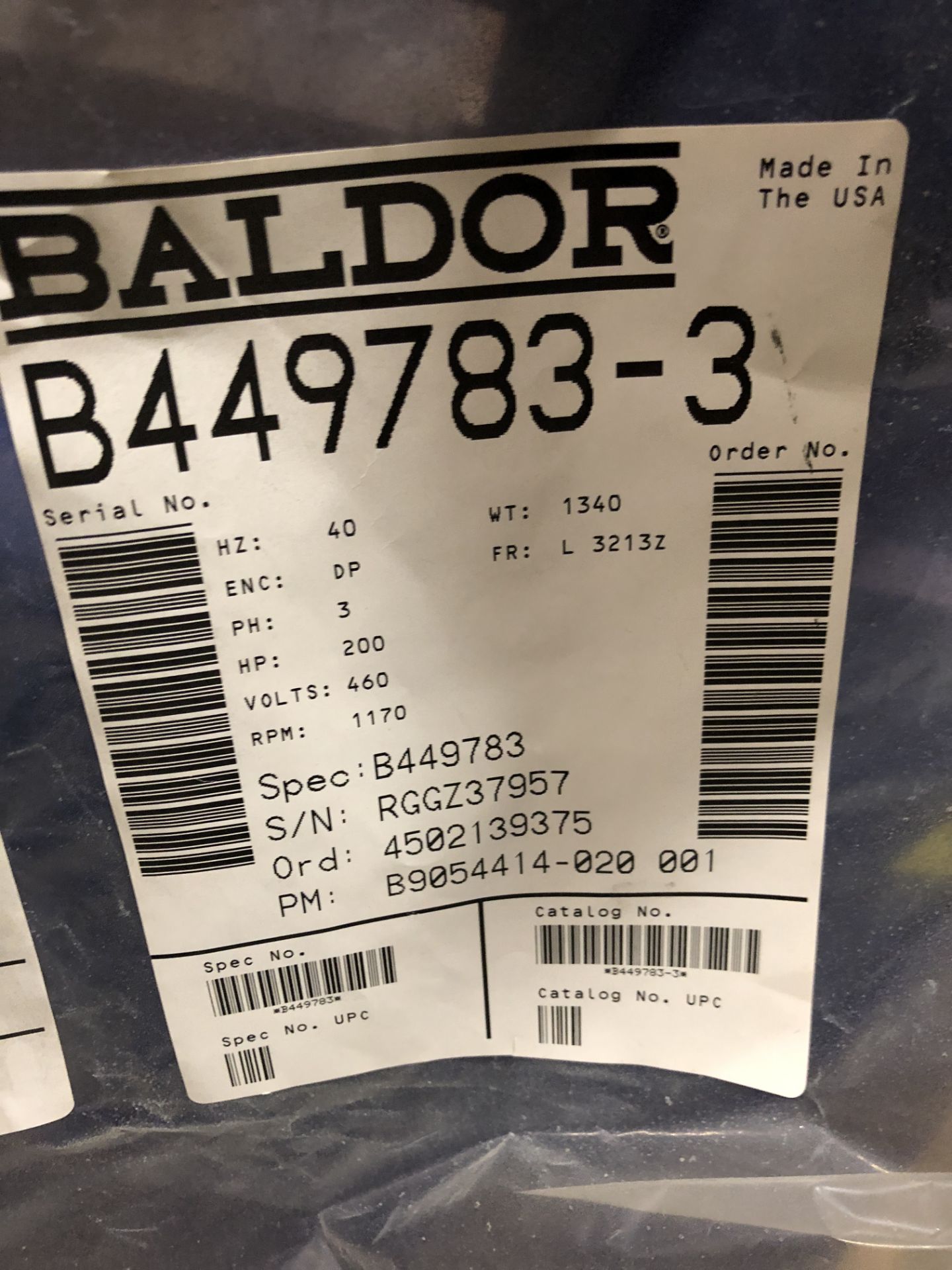 BALDOR MODEL-B449783 200HP/1150RPM DPFV L3213 - Image 4 of 4