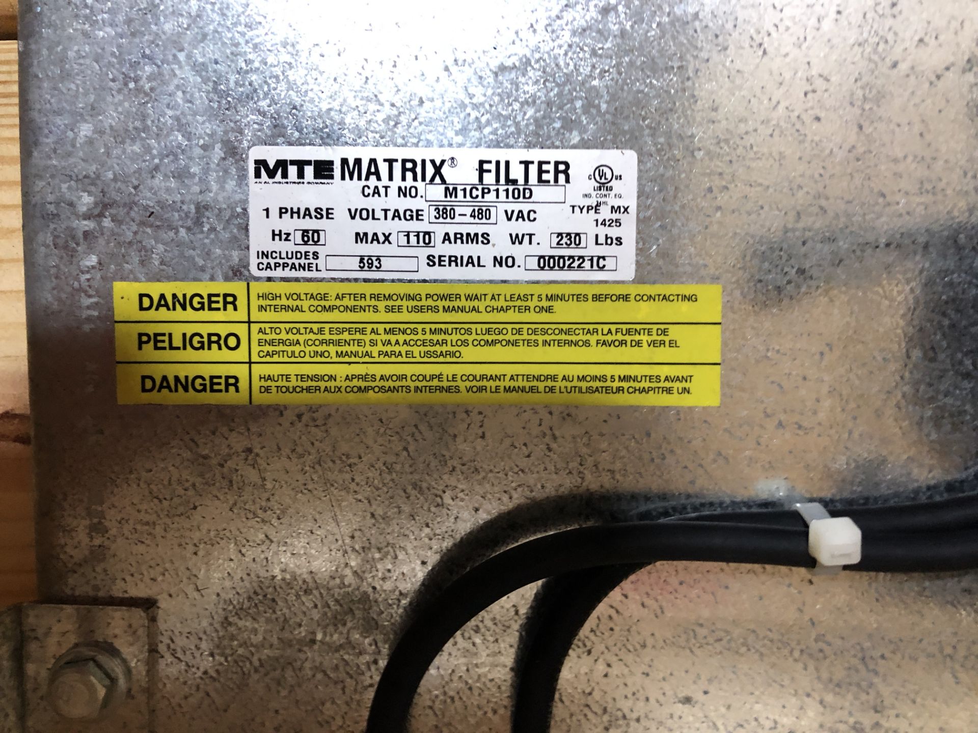 MATRIX FILTER 1/PH/ 480V/040HP/110A OPEN - Image 3 of 3