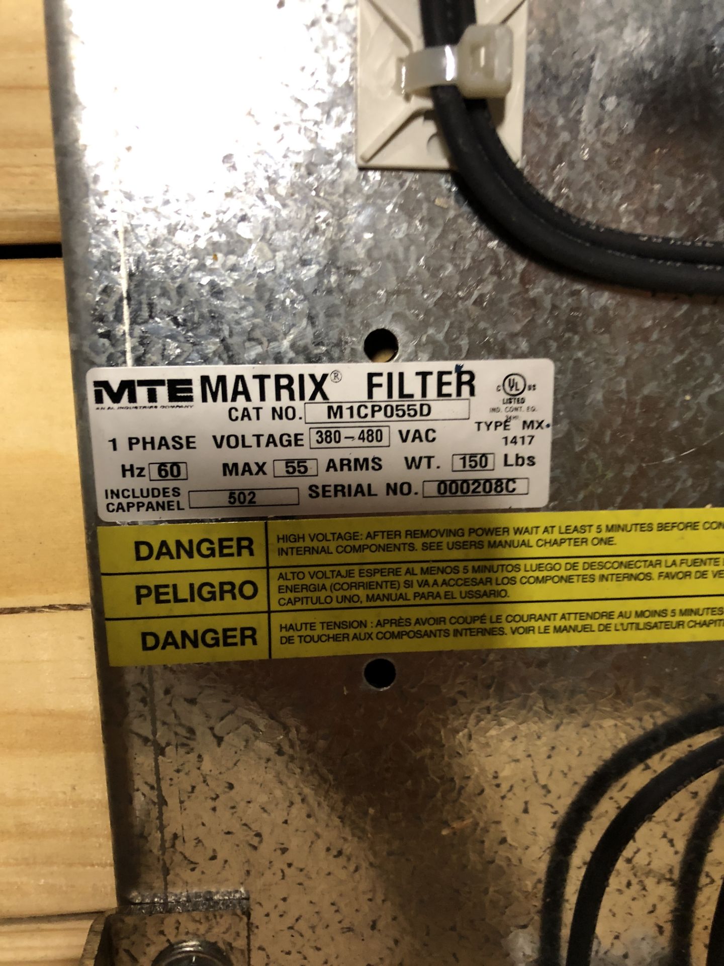 (2)MATRIX FILTER 1/PH/460V/025HP OPEN - Image 3 of 3