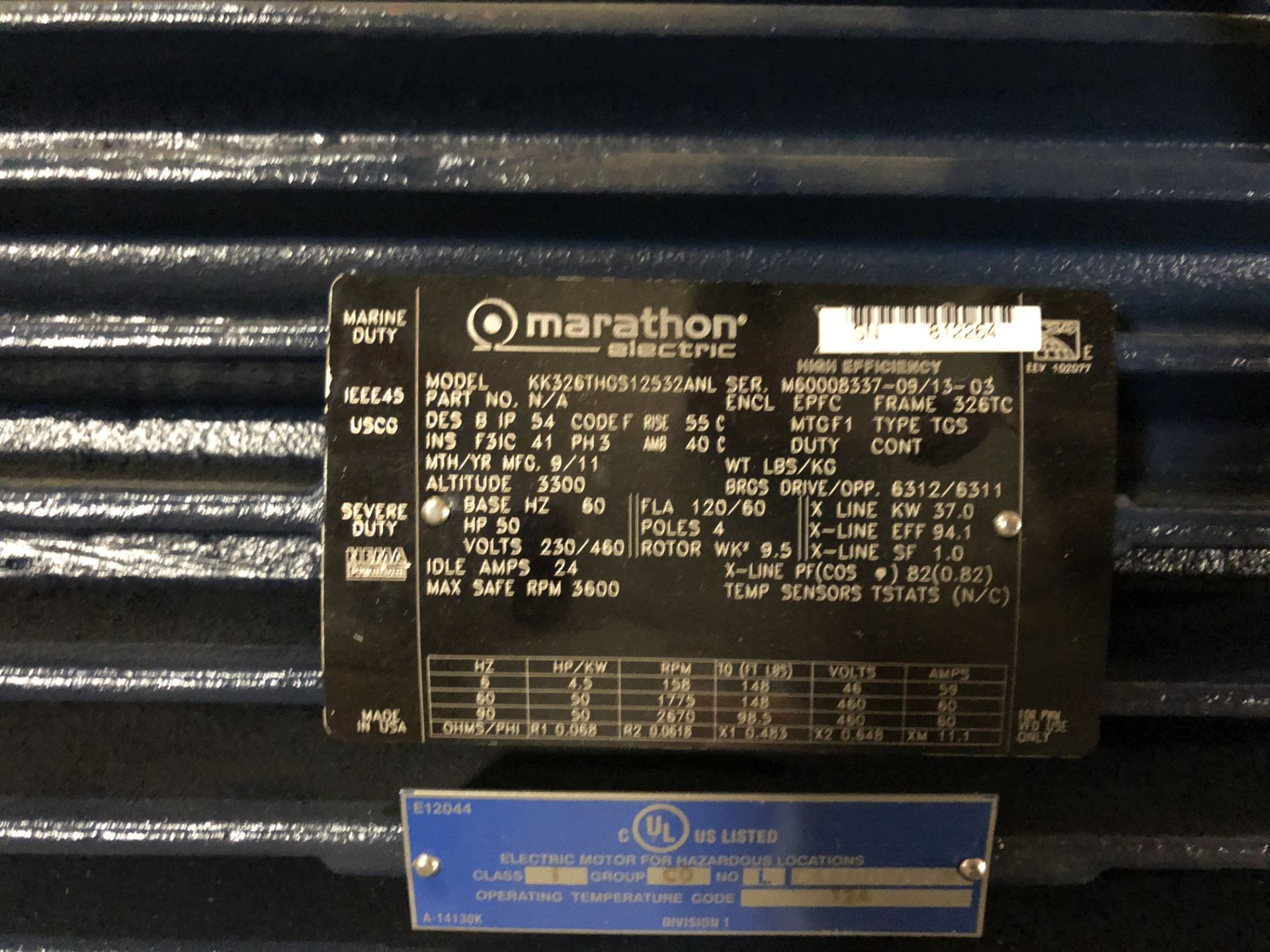 MARATHON ELECTRIC MOTOR MODEL-KK326THGS12532ANL; 50HP/1750RPM; EPFC; 326TC {930-962} - Image 2 of 2