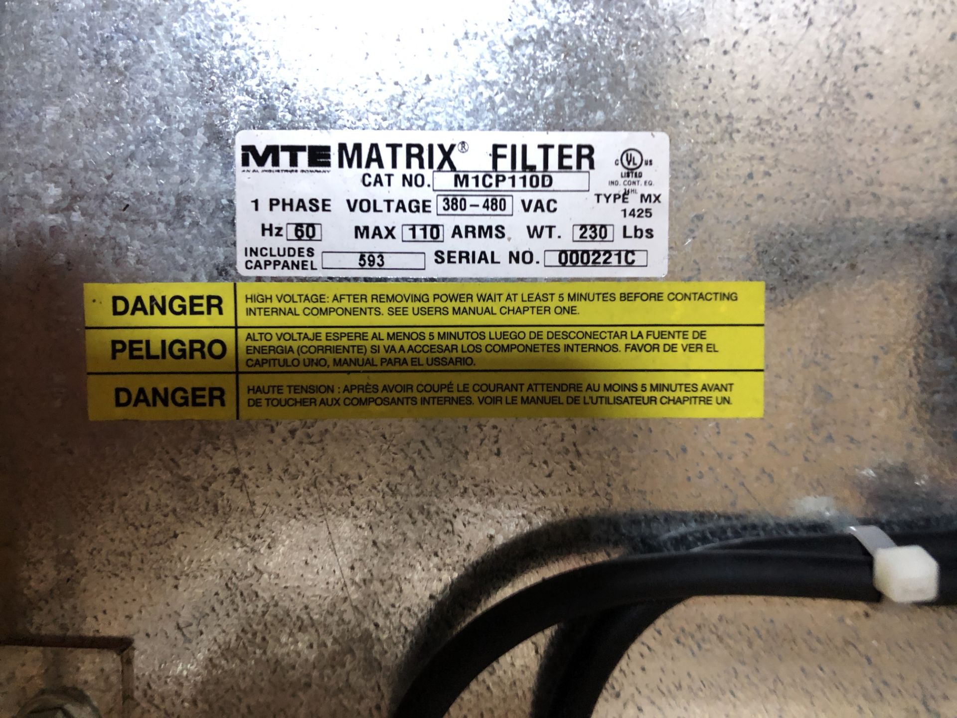 MATRIX FILTER 1/PH/ 480V/040HP/110A OPEN - Image 3 of 3